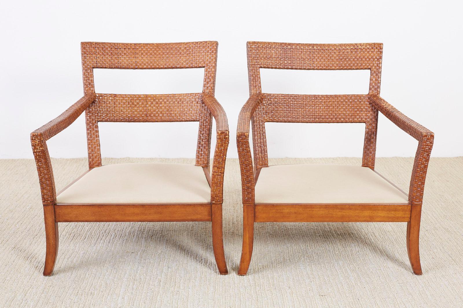 20th Century Pair of Billy Baldwin Style Rattan Wrapped Lounge Chairs