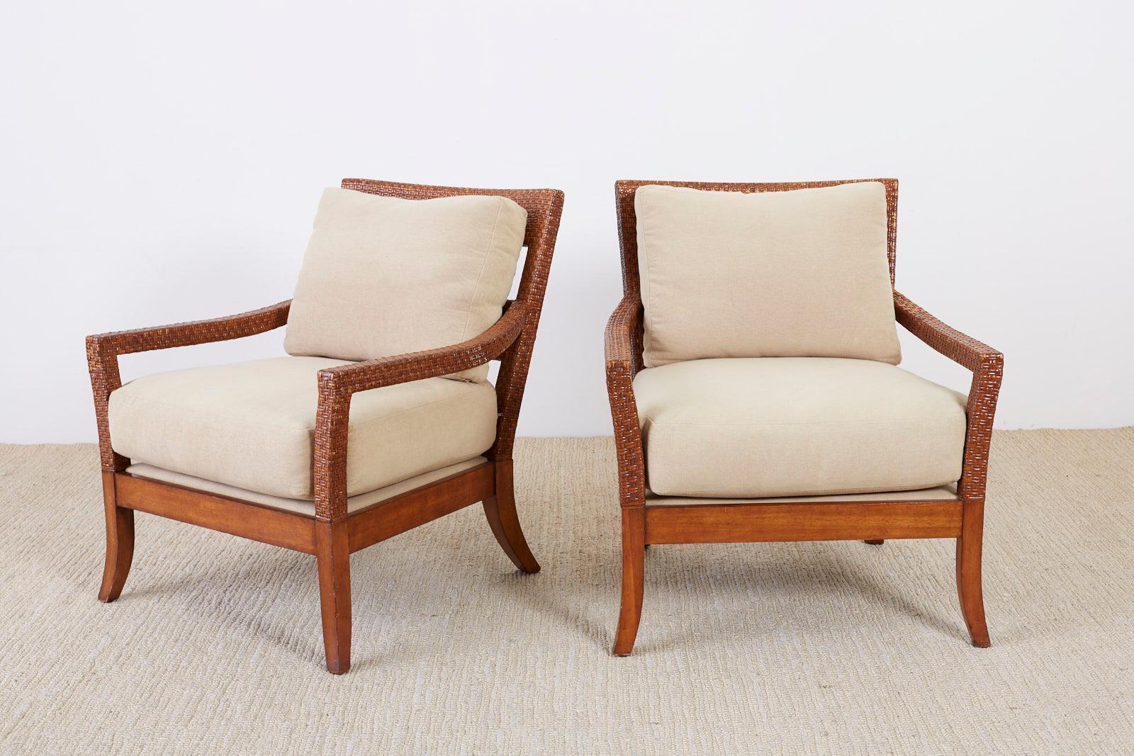 Pair of Billy Baldwin Style Rattan Wrapped Lounge Chairs 1