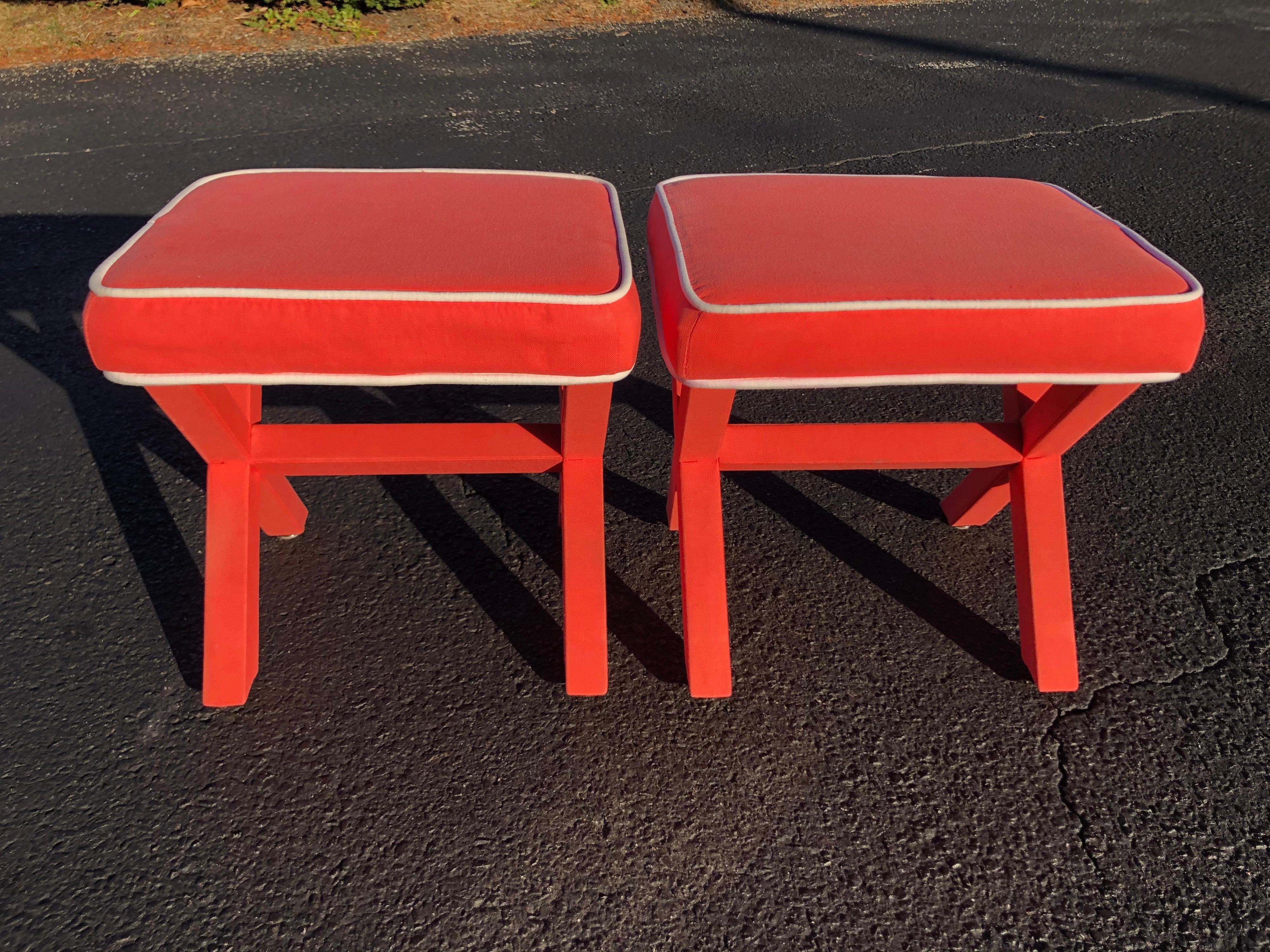 Pair of Billy Baldwin Style X Base Stools 6