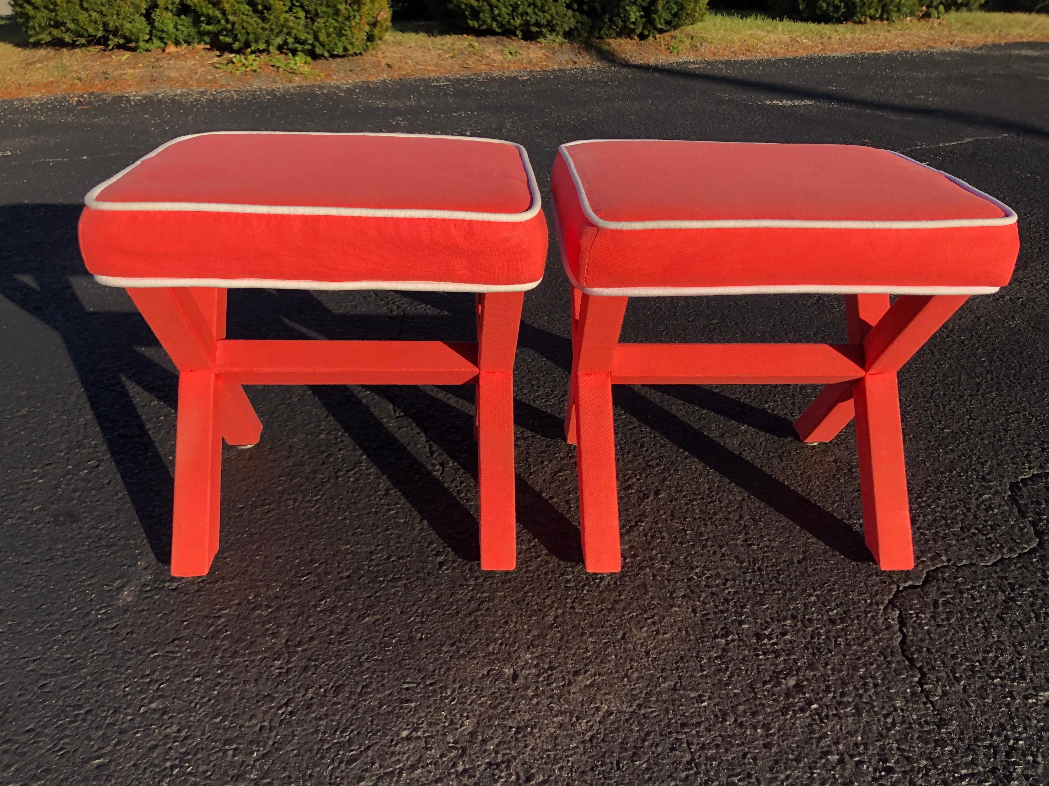 Pair of Billy Baldwin Style X Base Stools 7