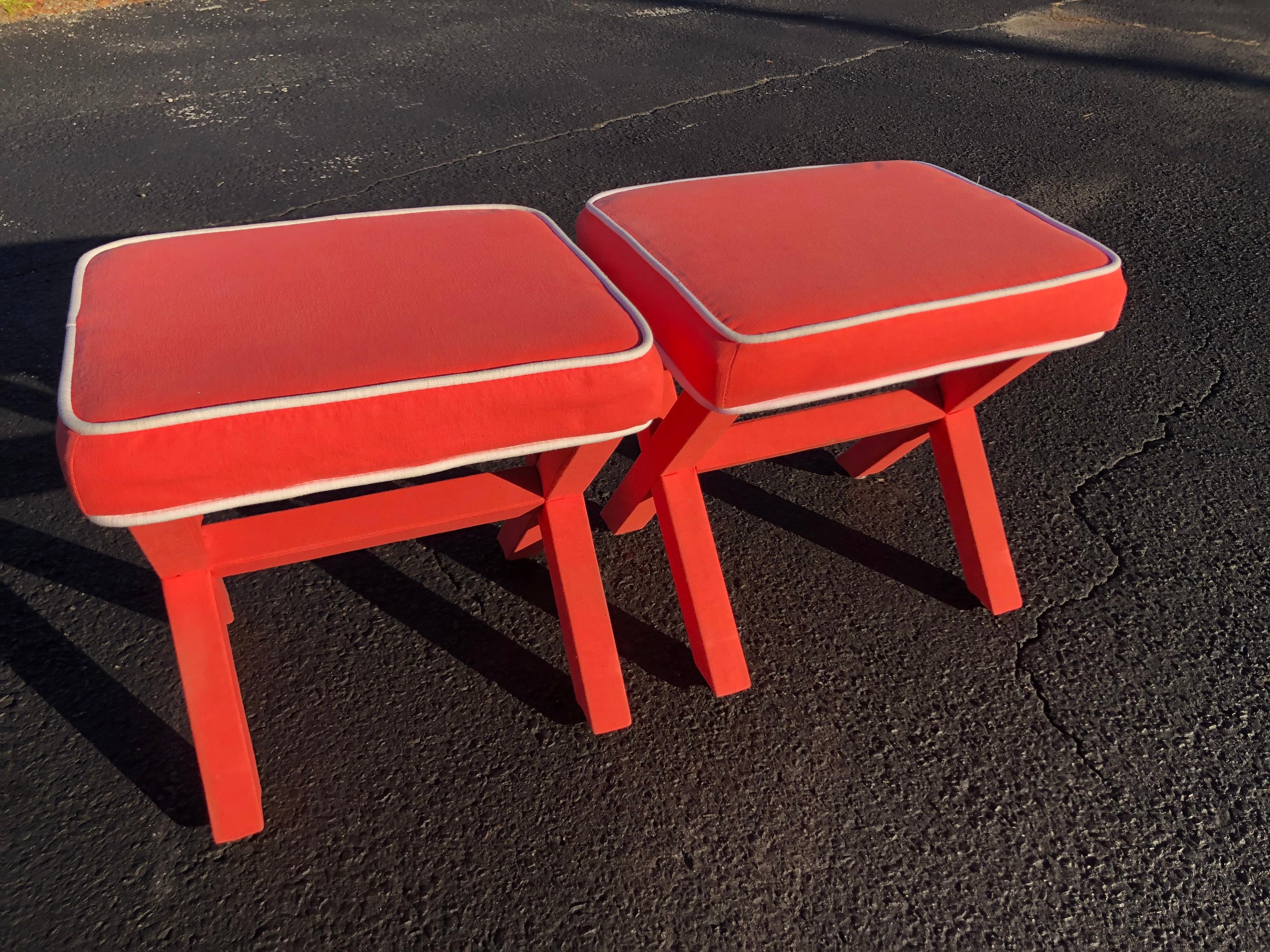 Pair of Billy Baldwin Style X Base Stools 14