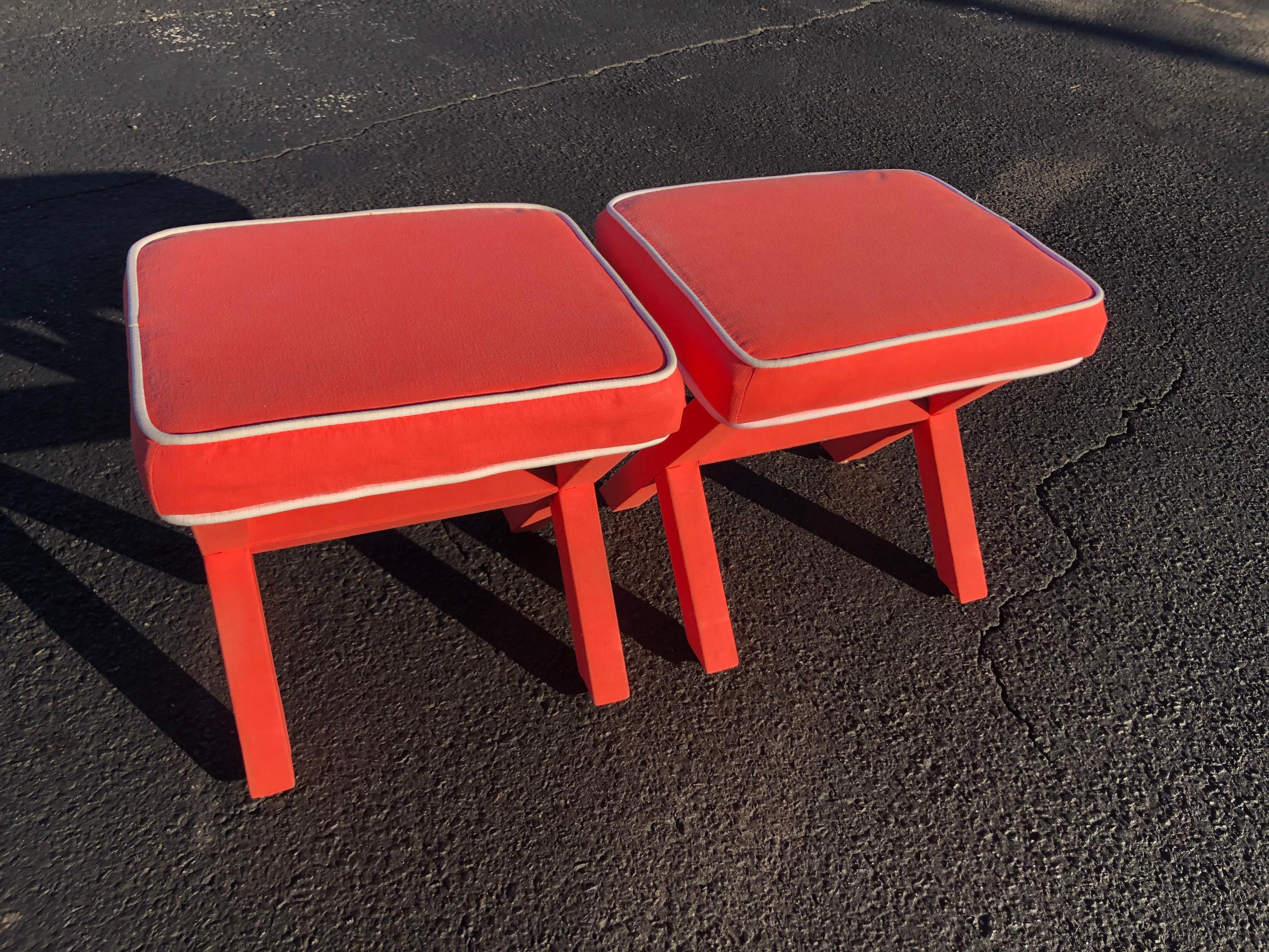 Pair of Billy Baldwin Style X Base Stools In Good Condition In Redding, CT