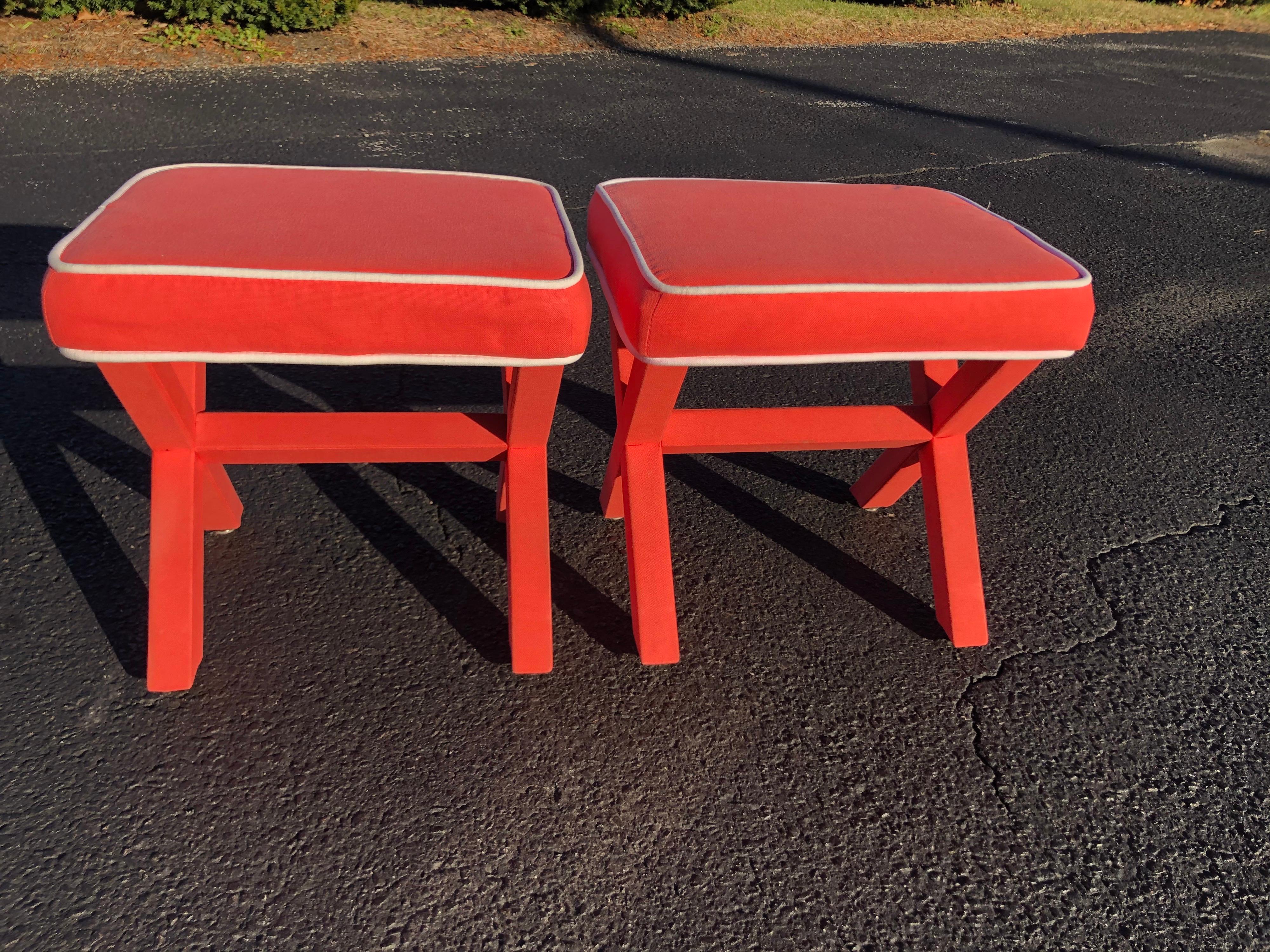 Contemporary Pair of Billy Baldwin Style X Base Stools