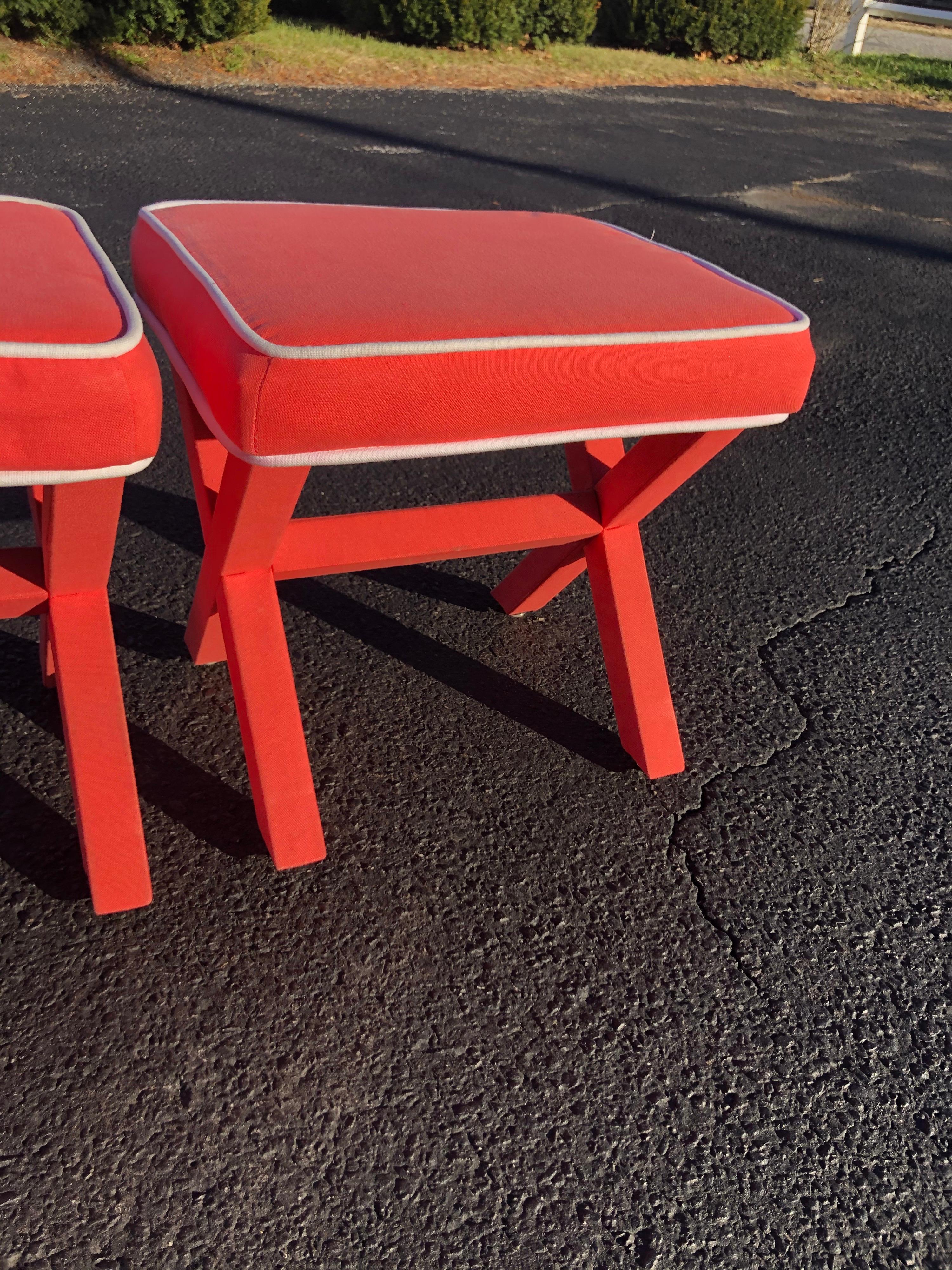 Pair of Billy Baldwin Style X Base Stools 1