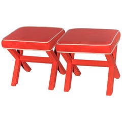 Pair of Billy Baldwin Style X Base Stools