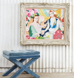 Pair of Billy Baldwin Style X Base Tufted Blue Velvet Benches