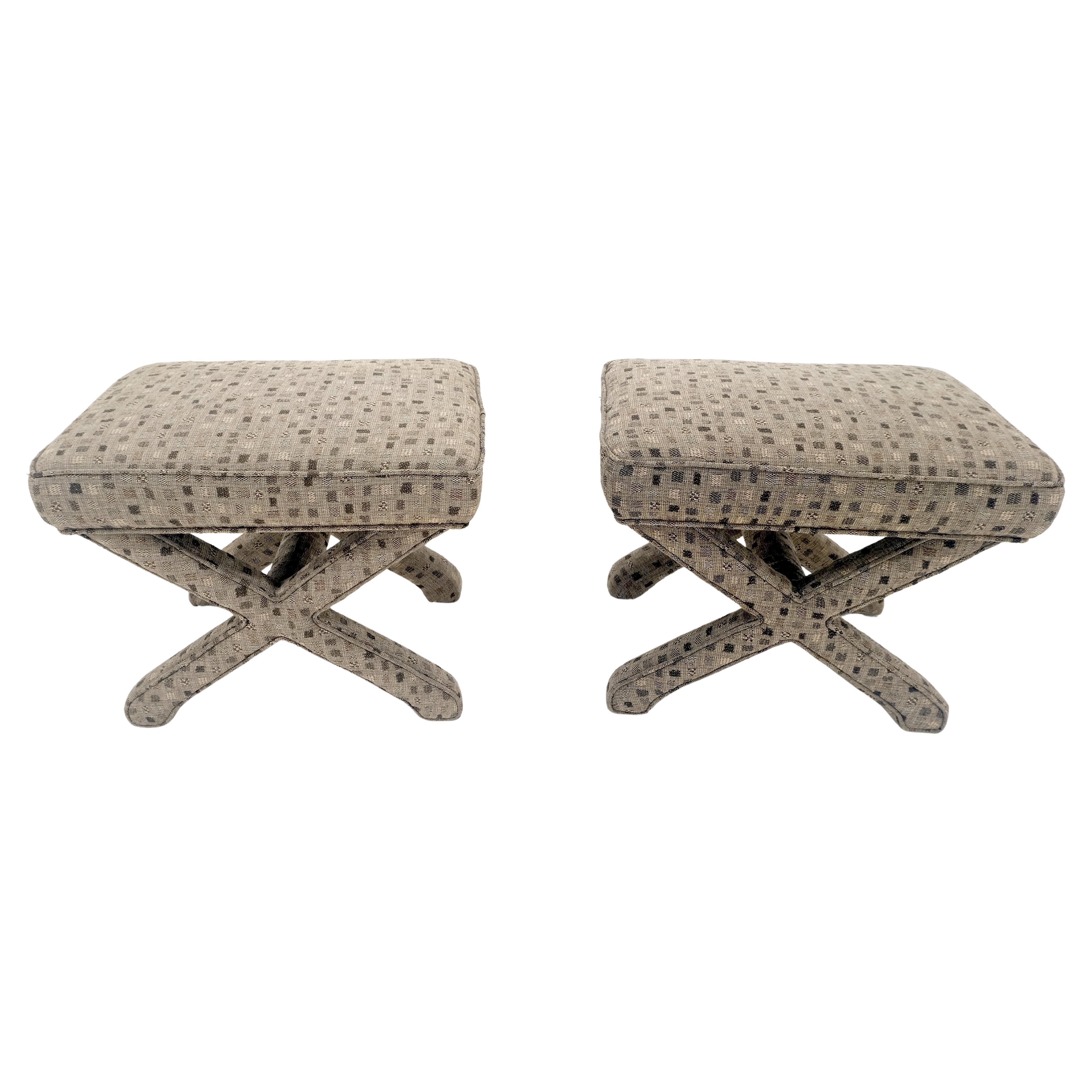 Mid-Century Modern Pair of Billy Baldwin X bases decorative Upholstered benches c1970s  MINT For Sale