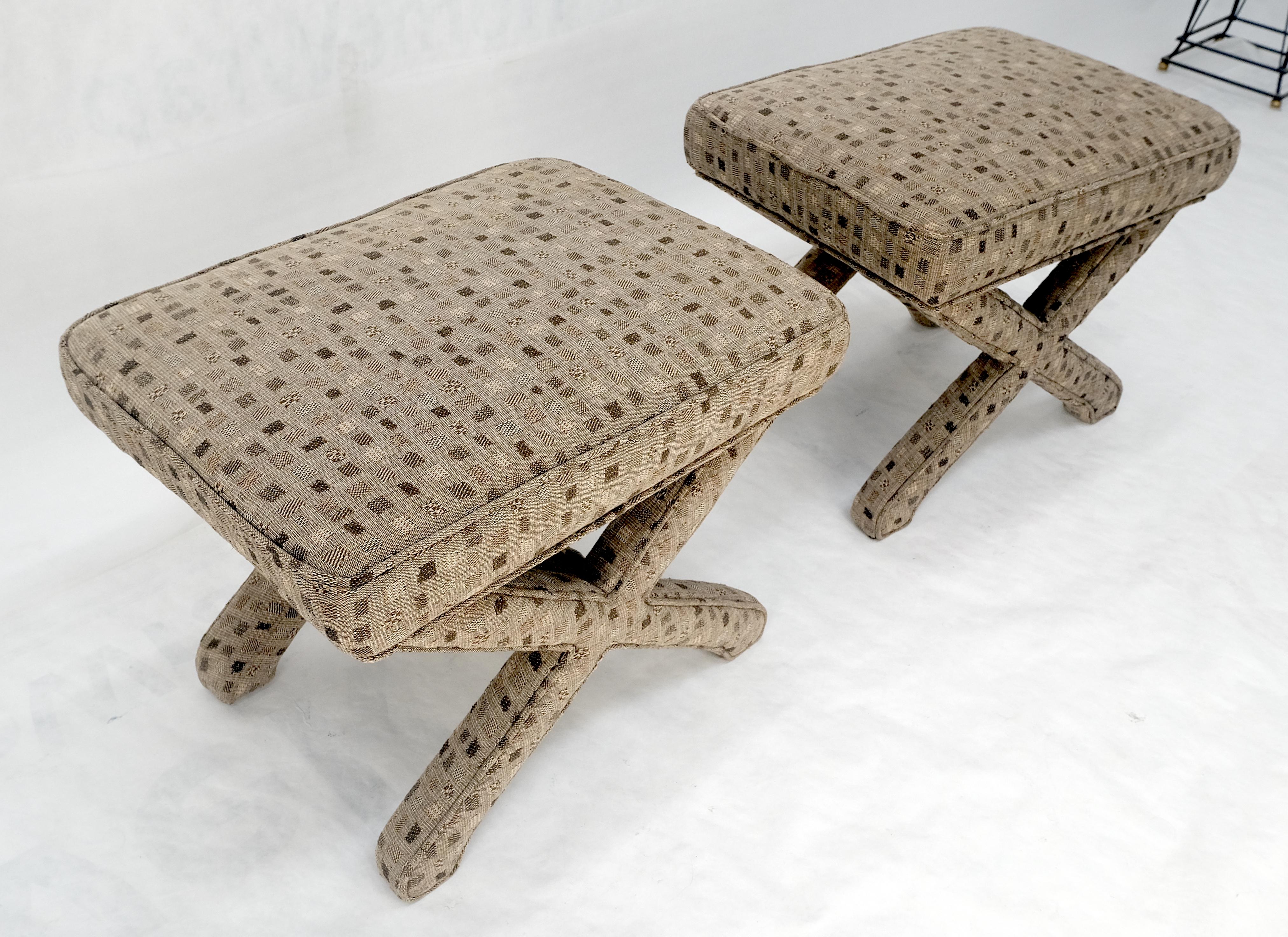 Upholstery Pair of Billy Baldwin X bases decorative Upholstered benches c1970s  MINT For Sale