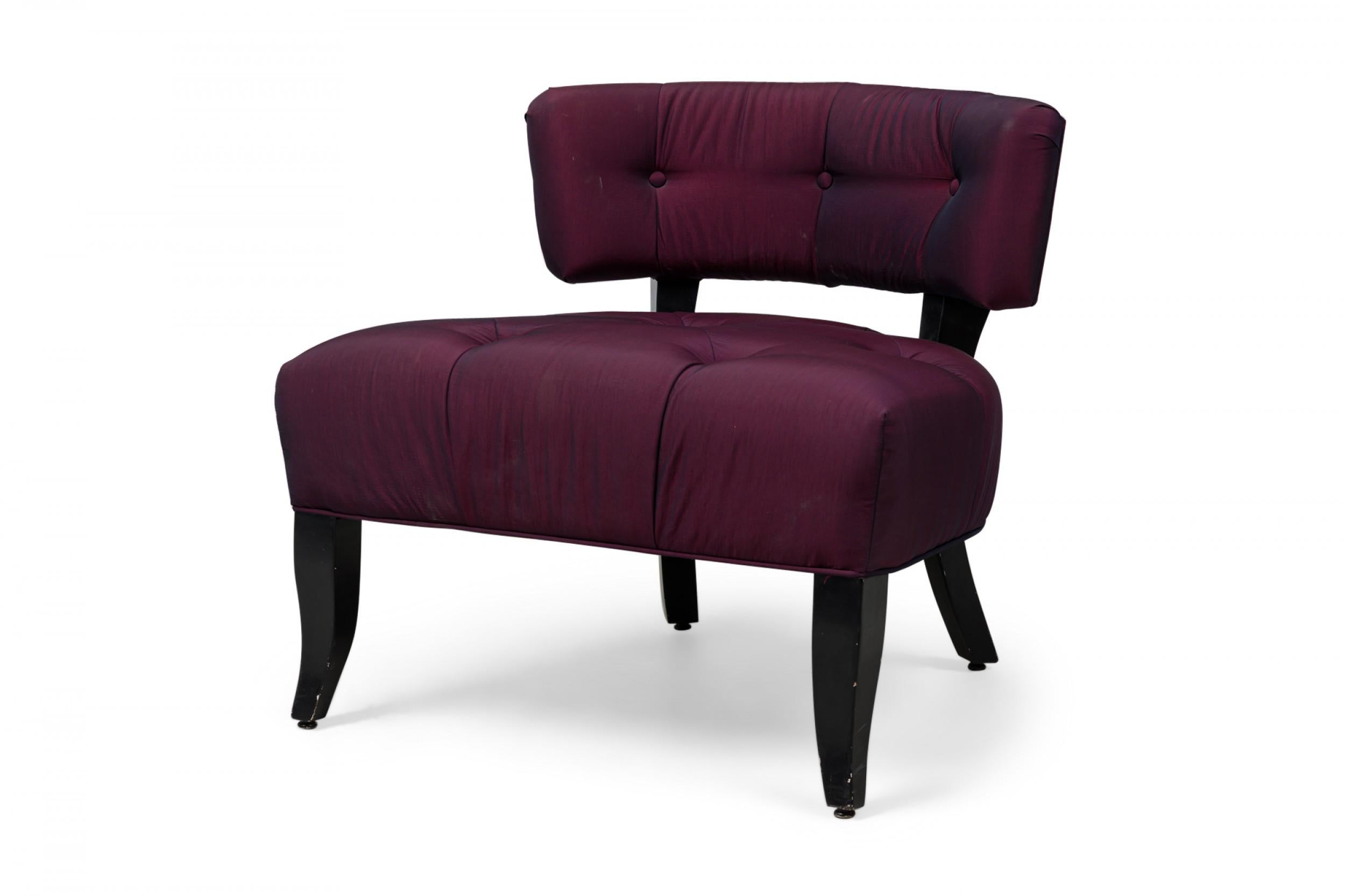 Mid-Century Modern Pair Hollywood Regency Slipper Chairs & Ottoman, attributed to Billy Haines