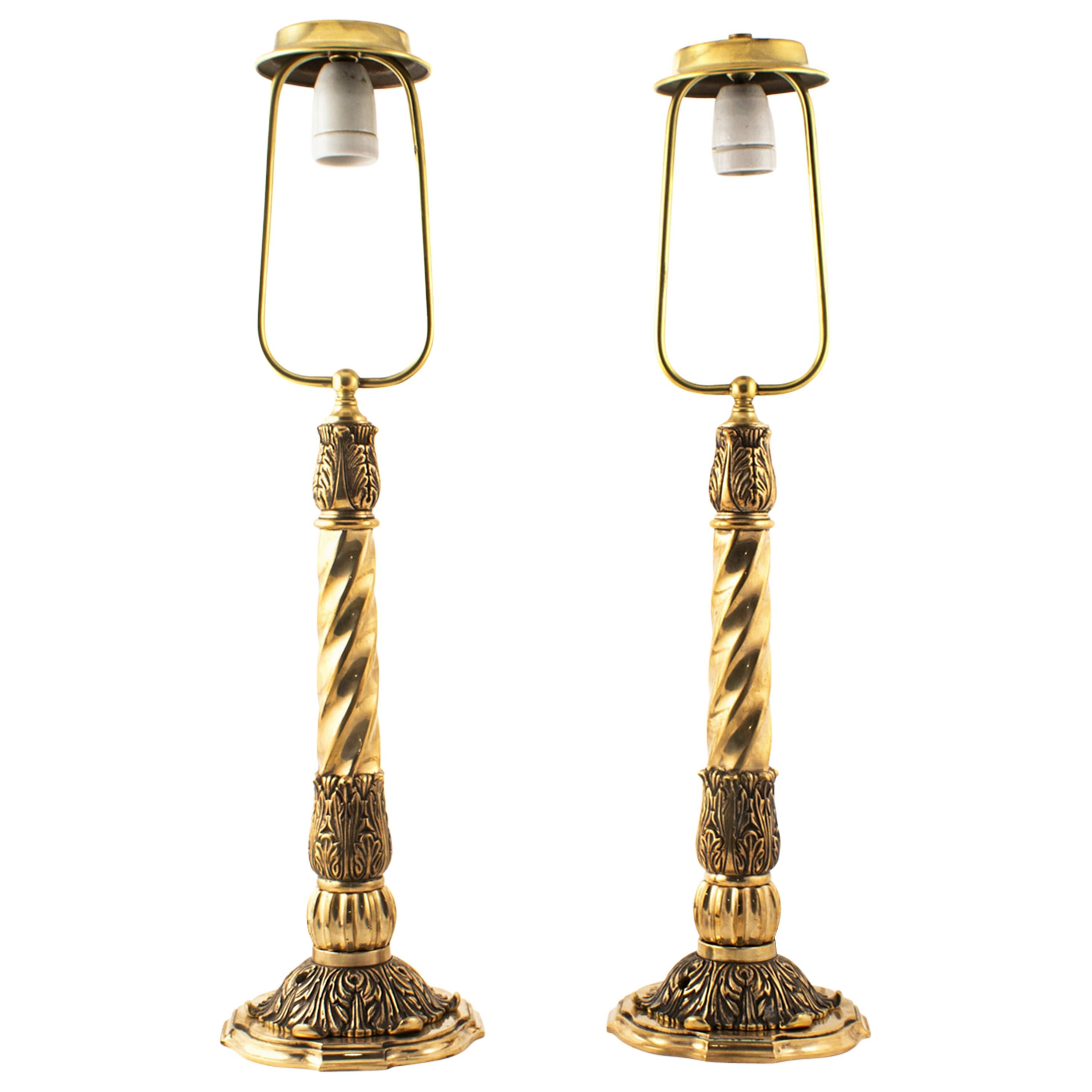Pair of Bindesbøll Art Nouveau Bronze Table Lamps