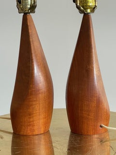 Pair of Biomorphic Danish Teak Lamps by Ernst Henriksen