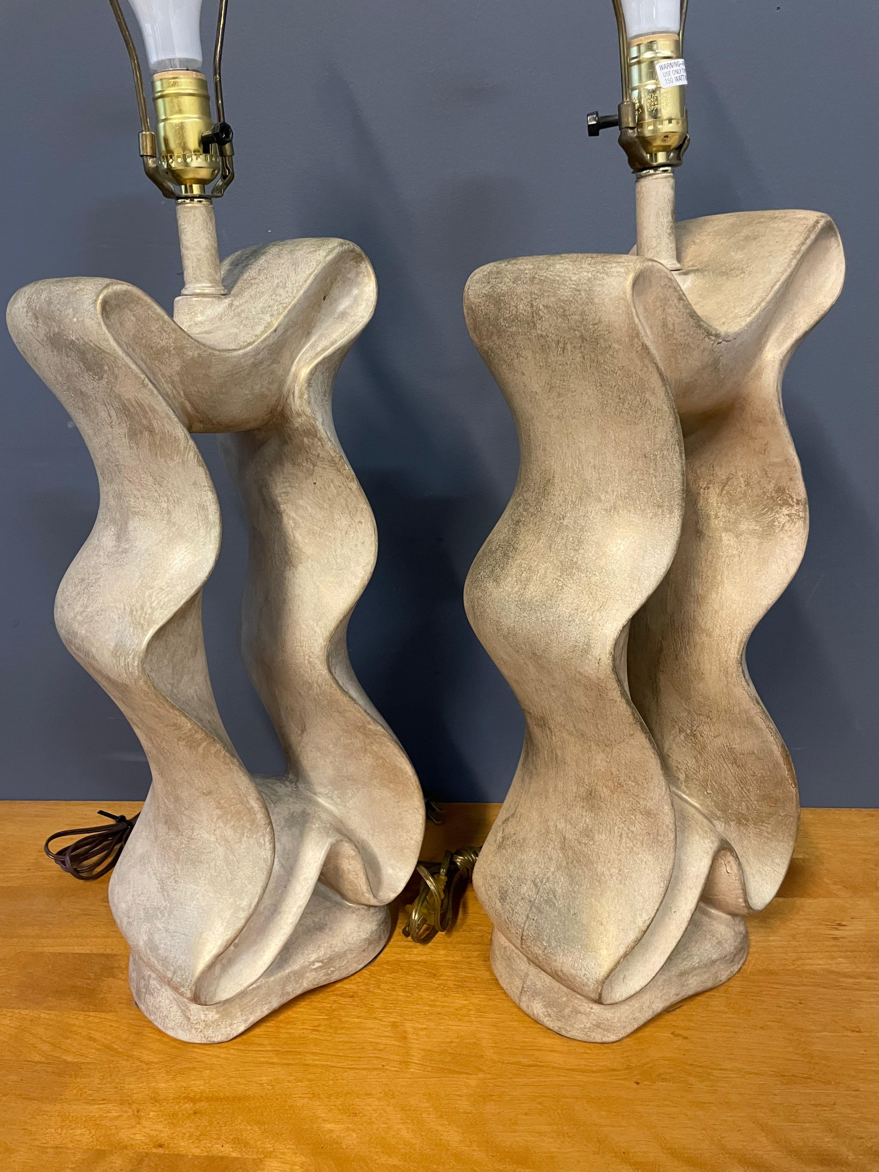 Pair of Biomorphic Post Modern Ribbon Form Ceramic Lamps by Jaru 1