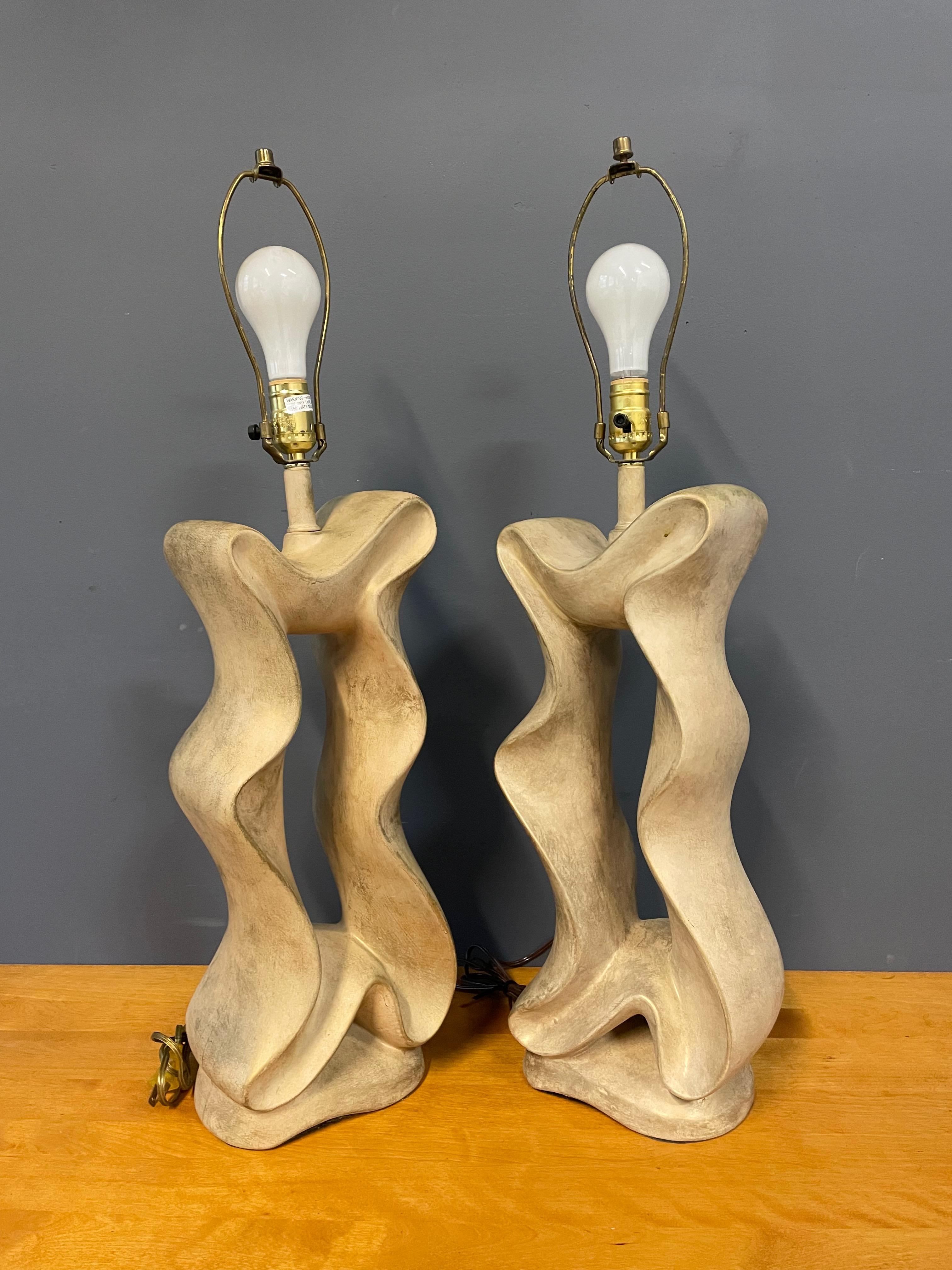 Pair of Biomorphic Post Modern Ribbon Form Ceramic Lamps by Jaru 2