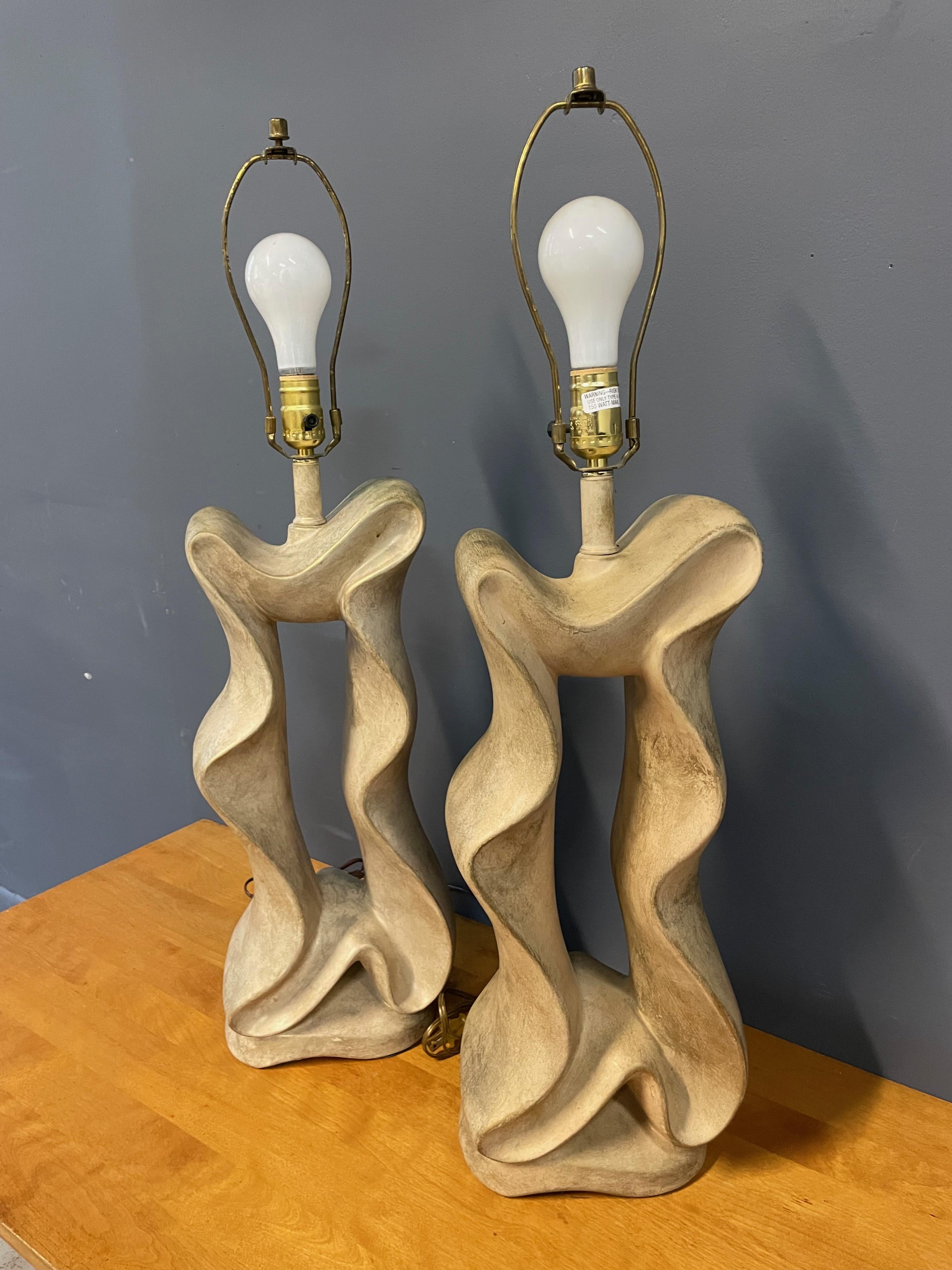 Pair of Biomorphic Post Modern Ribbon Form Ceramic Lamps by Jaru 3