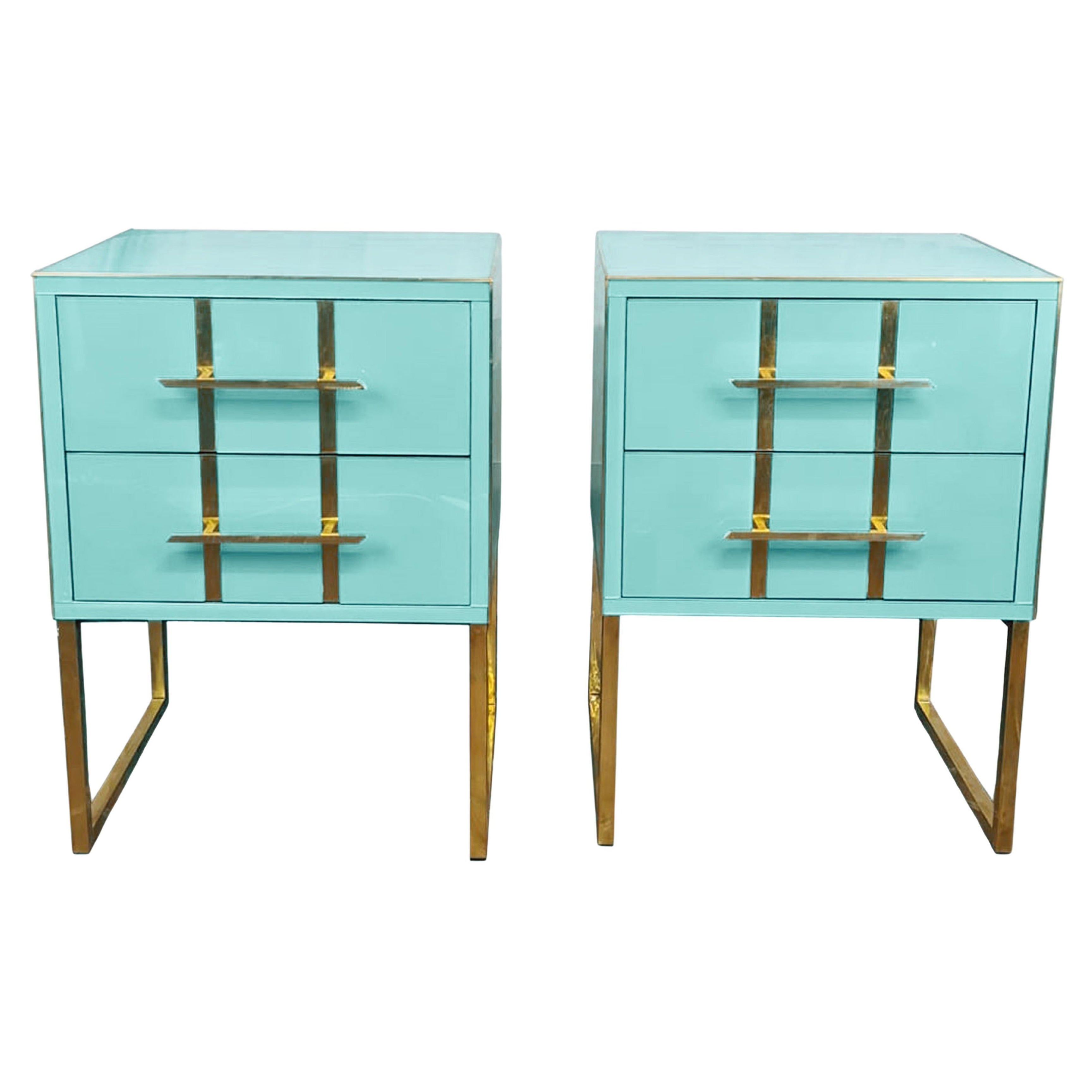 Pair of Birch and Murano Glass 2 Drawer Bedside Tables, Made in Italy Available