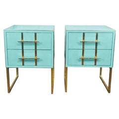 Pair of Birch and Murano Glass 2 Drawer Bedside Tables, Made in Italy Available
