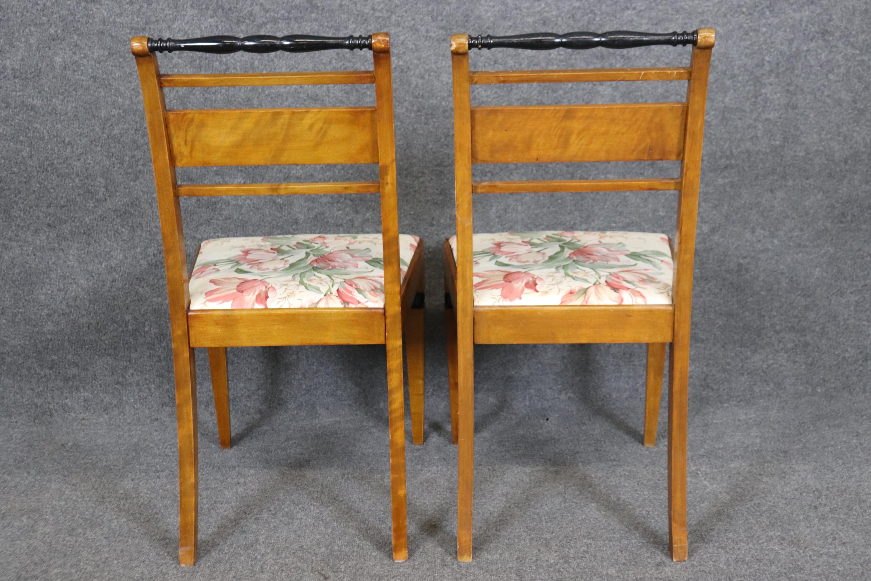 Pair of Birch Antique Biedermeier Style Side chairs with Ebonized Accents For Sale 1