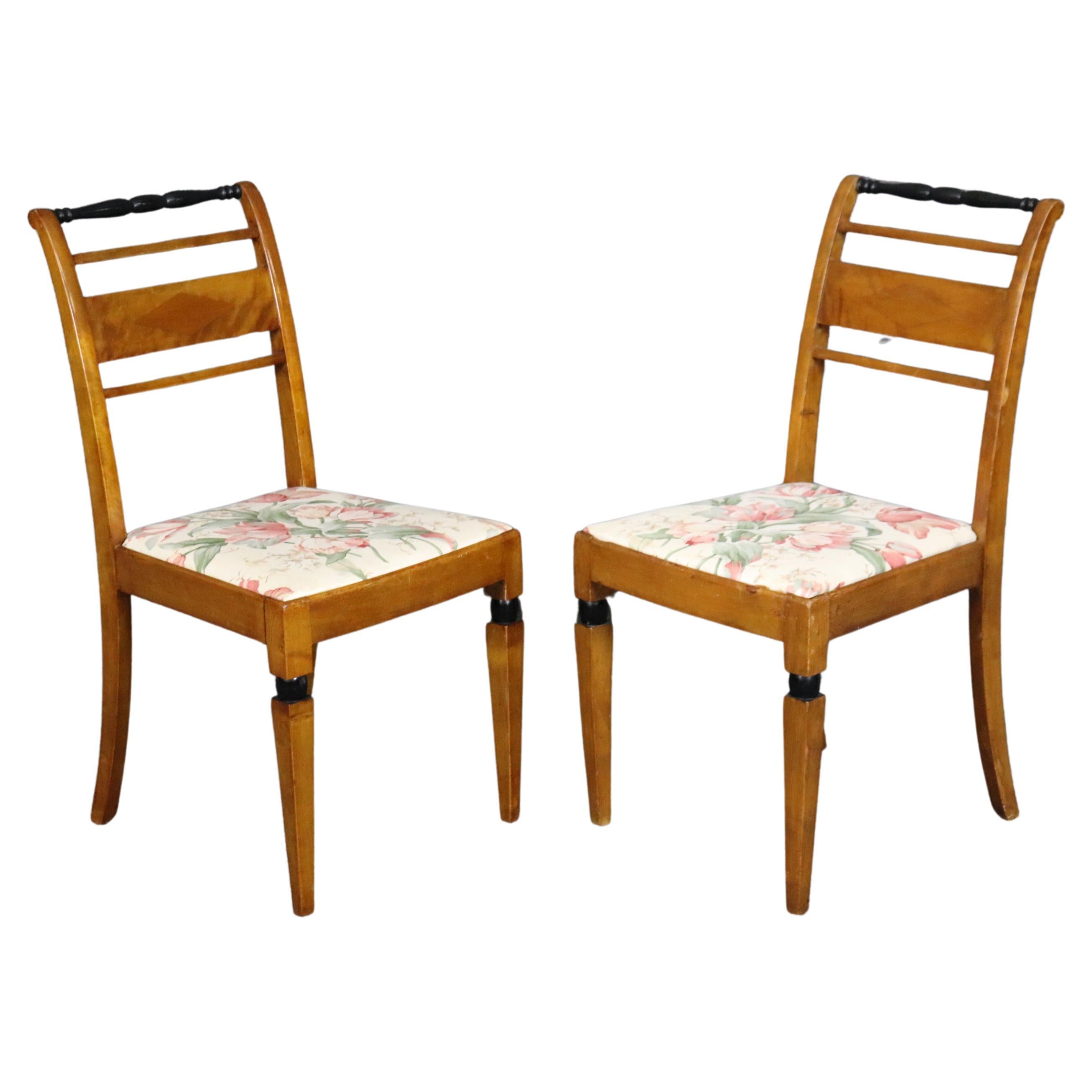 Pair of Birch Antique Biedermeier Style Side chairs with Ebonized Accents For Sale