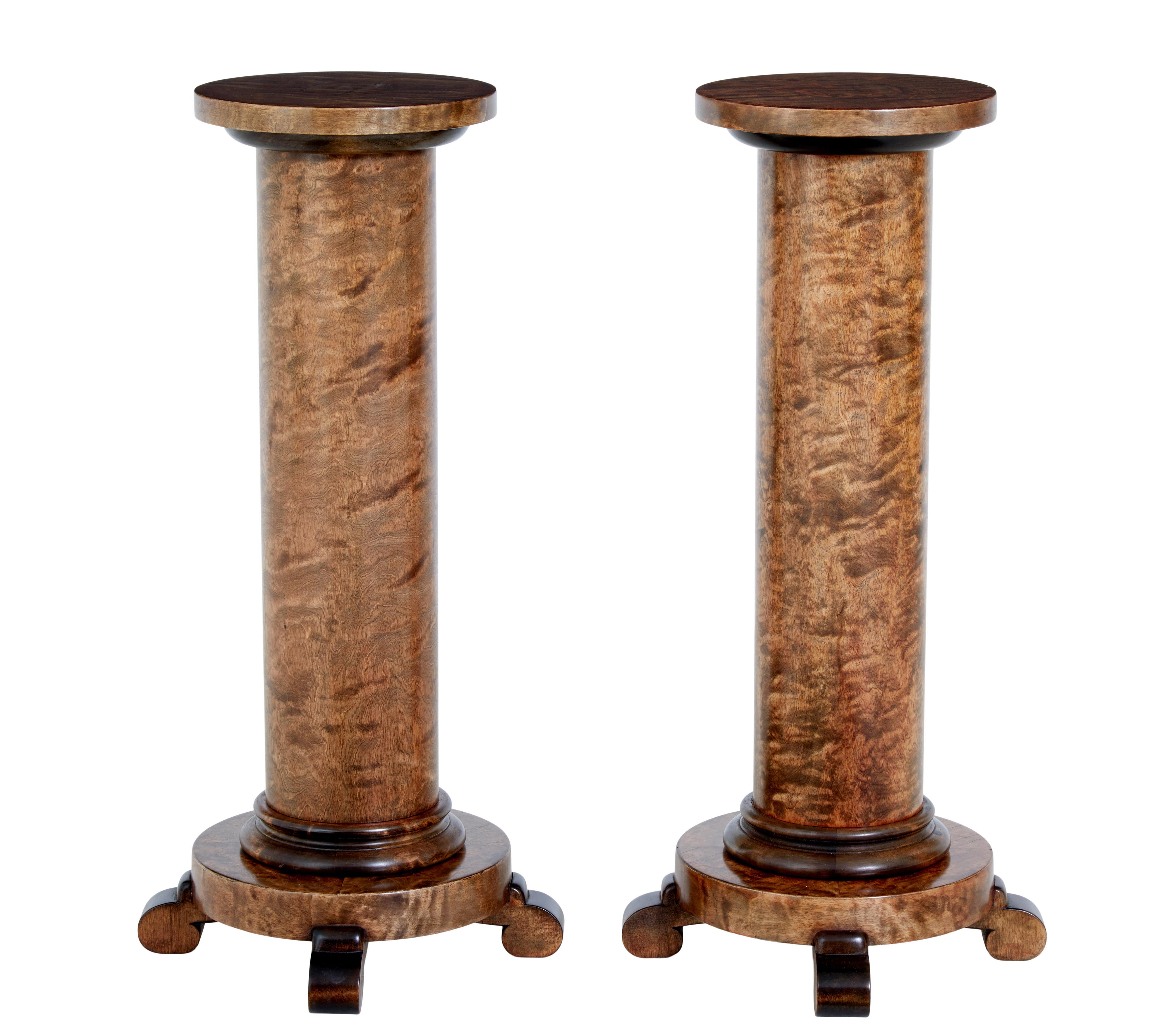 Pair of birch art deco pedestals In Good Condition For Sale In Debenham, Suffolk