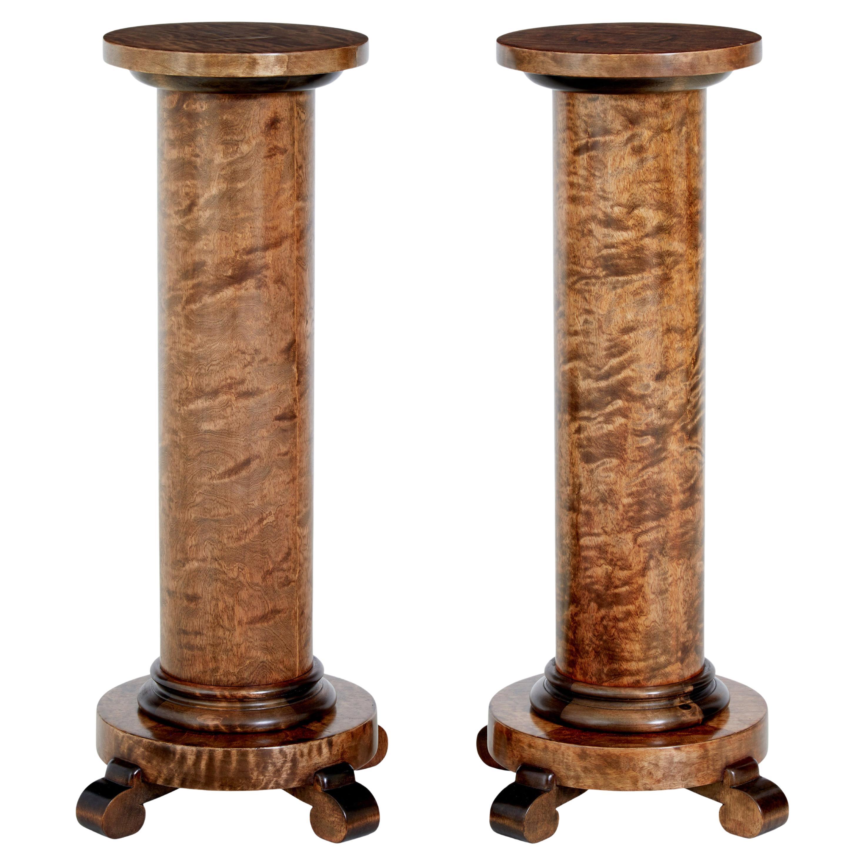 Pair of birch art deco pedestals For Sale