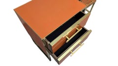 Pair of Birch Bedside Tables, Mirror Glass & Brass, 1950s Style