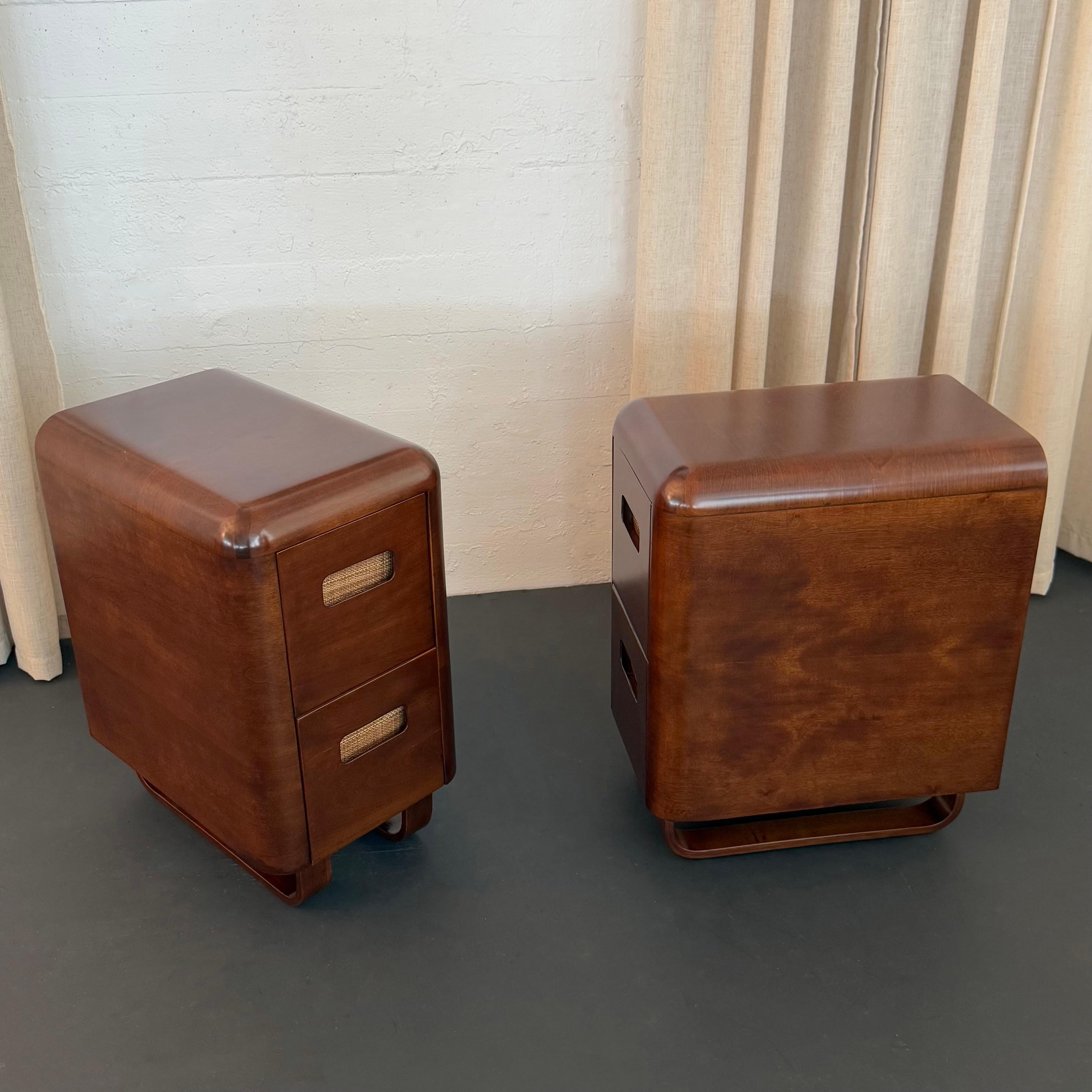 Grasscloth Pair Of Birch Bentwood Night Stands By Paul Goldman For Plymodern For Sale