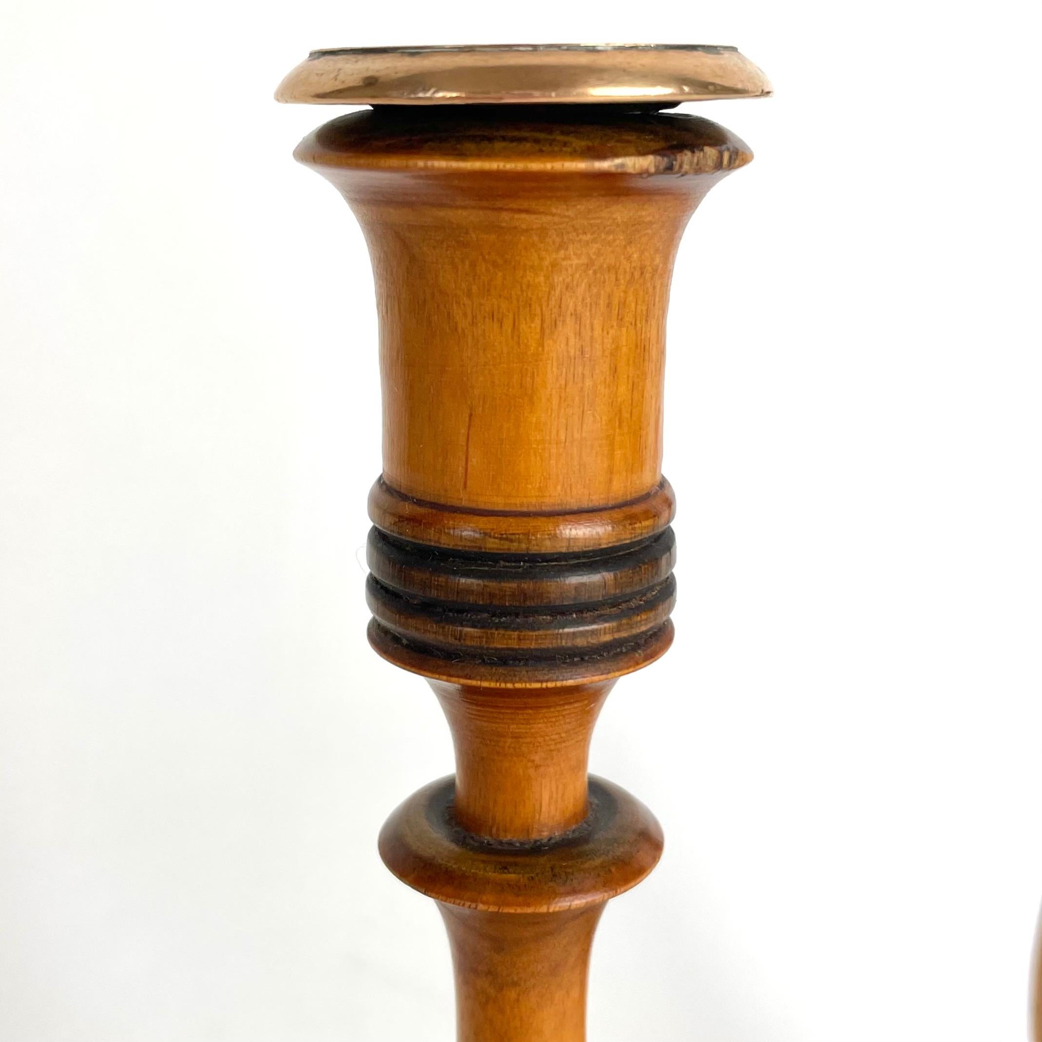 Brass Pair of Birch Candlesticks in Swedish Karl-Johan from the 1820s-1830s For Sale