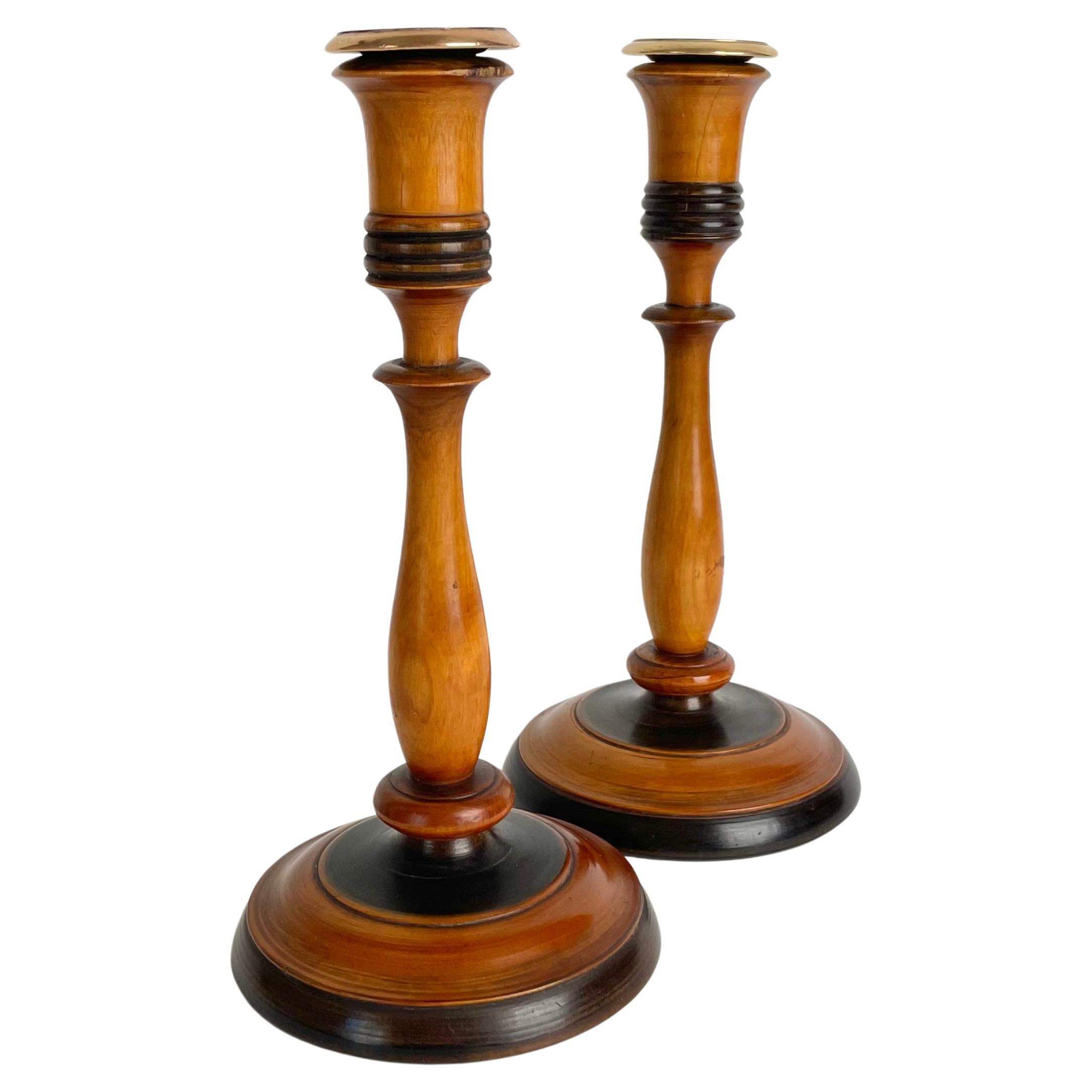 Pair of Birch Candlesticks in Swedish Karl-Johan from the 1820s-1830s For Sale