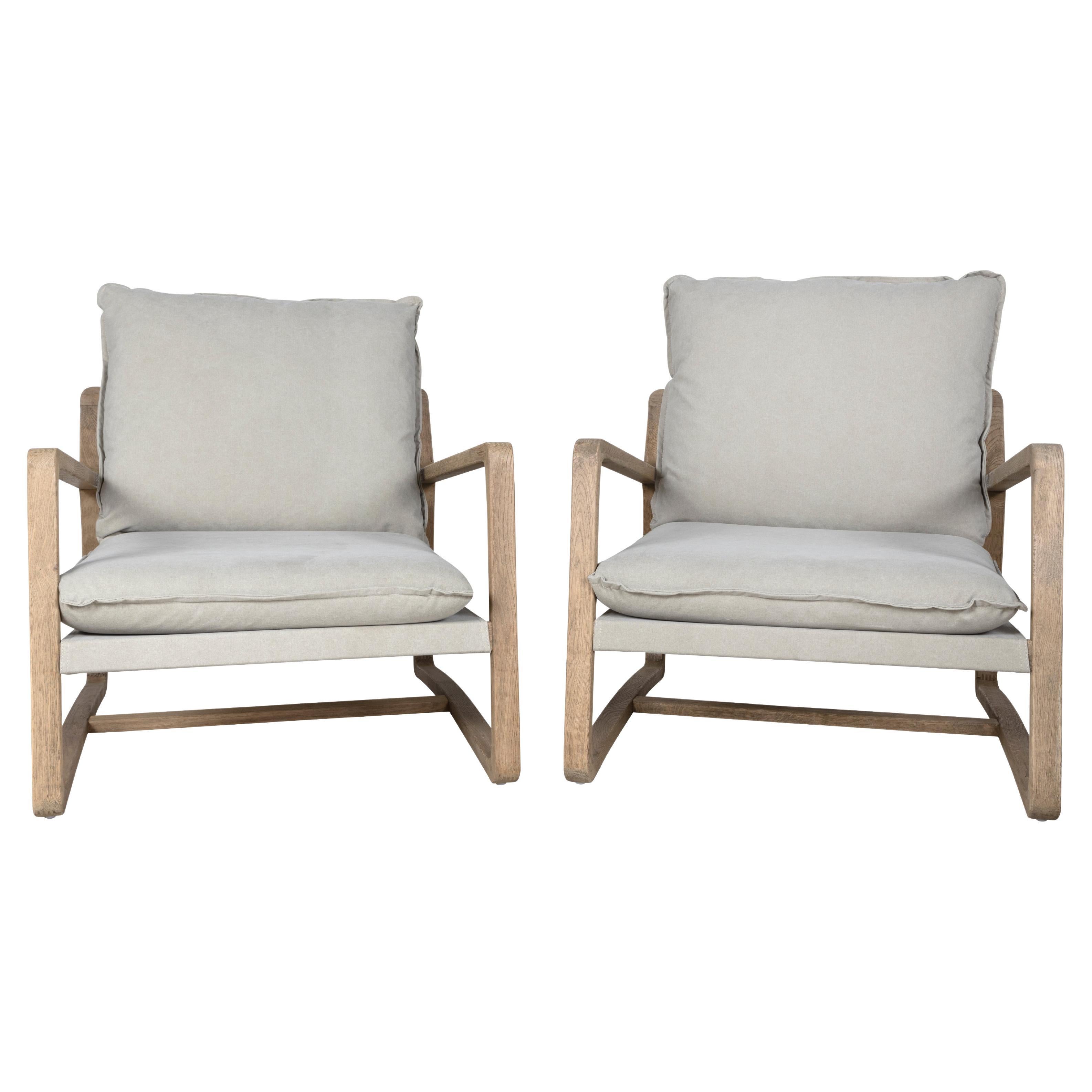 Pair of Birch Frame, Canvas Cushioned Sling Chair For Sale