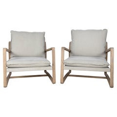 Pair of Birch Frame, Canvas Cushioned Sling Chair
