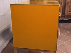 Pair of Birch Nightstands in Yellow Chrome Glass and Brass Accents Made in Italy