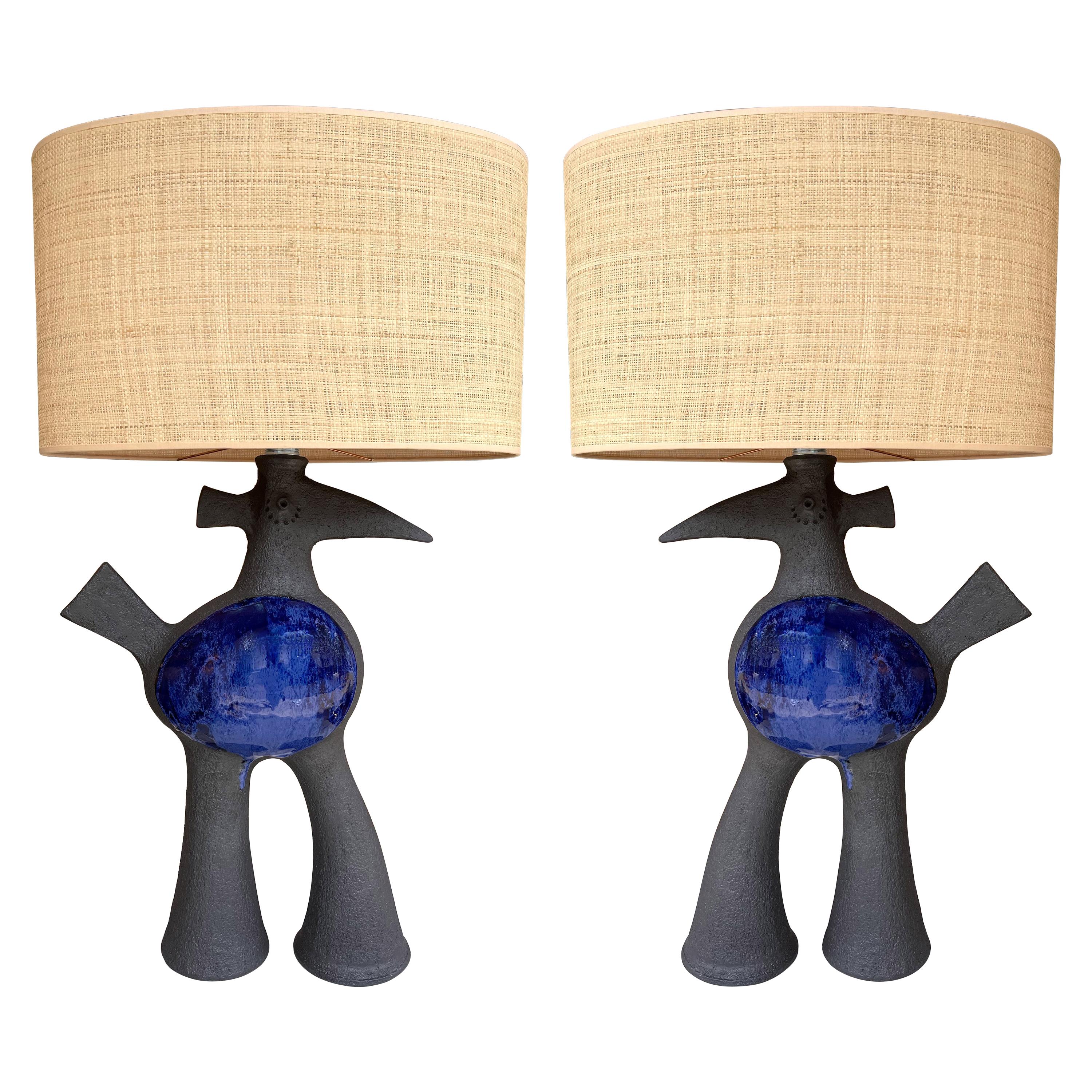 Pair of Bird Ceramic Lamps by Dominique Pouchain, France, 2020