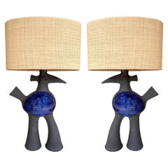 Pair of Bird Ceramic Lamps by Dominique Pouchain, France, 2020