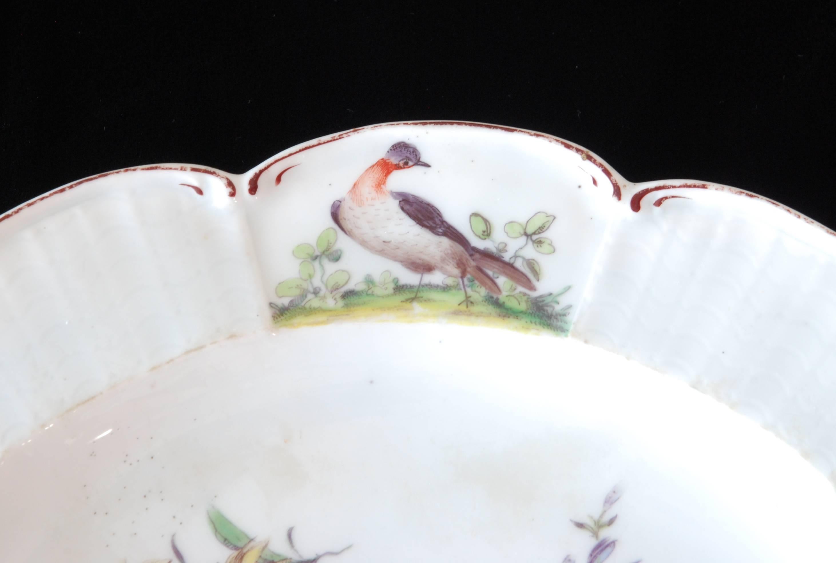 English Pair of Bird Plates, Chelsea, circa 1755 For Sale