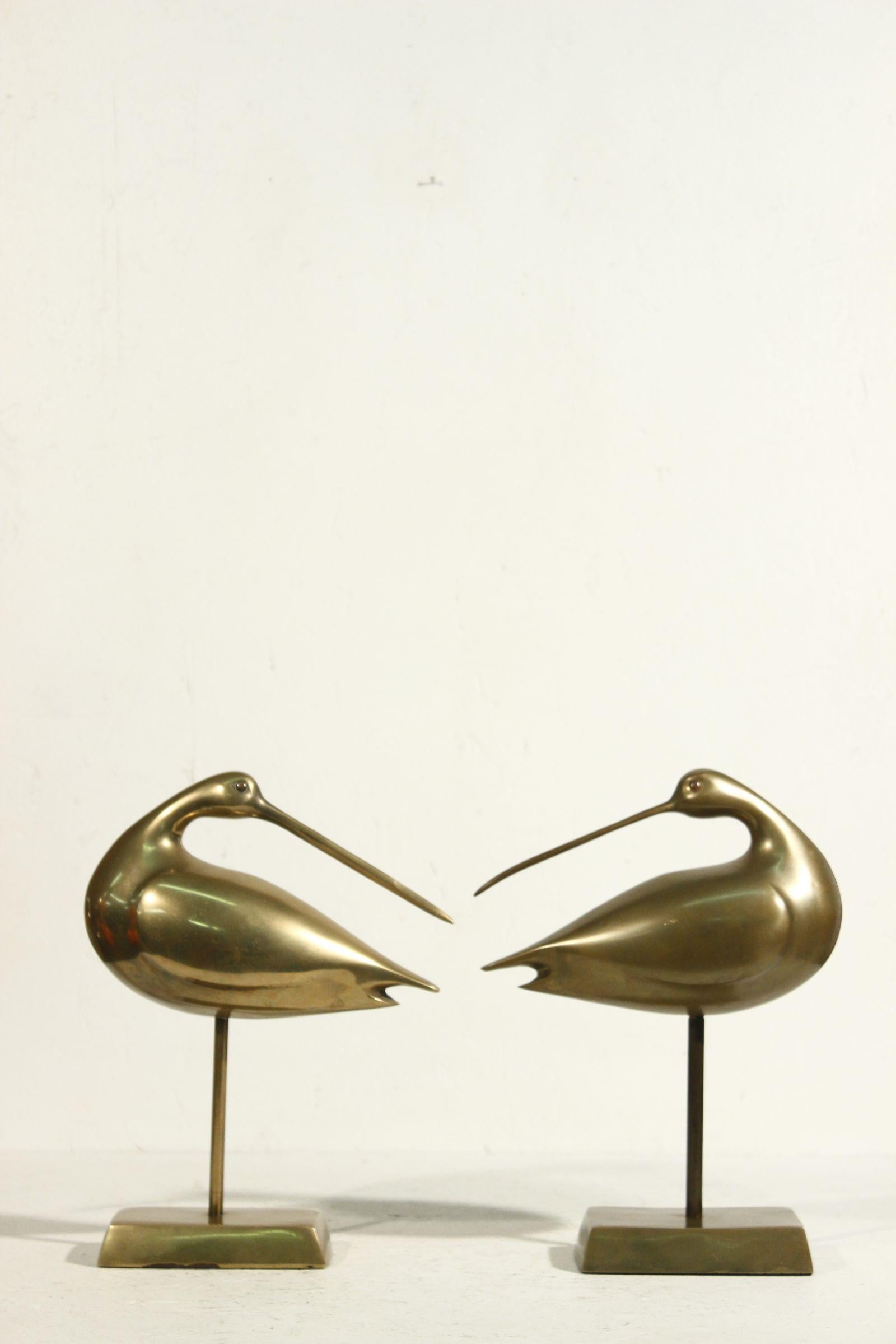 Hollywood Regency Pair of bird sculptures in brass, 1960s