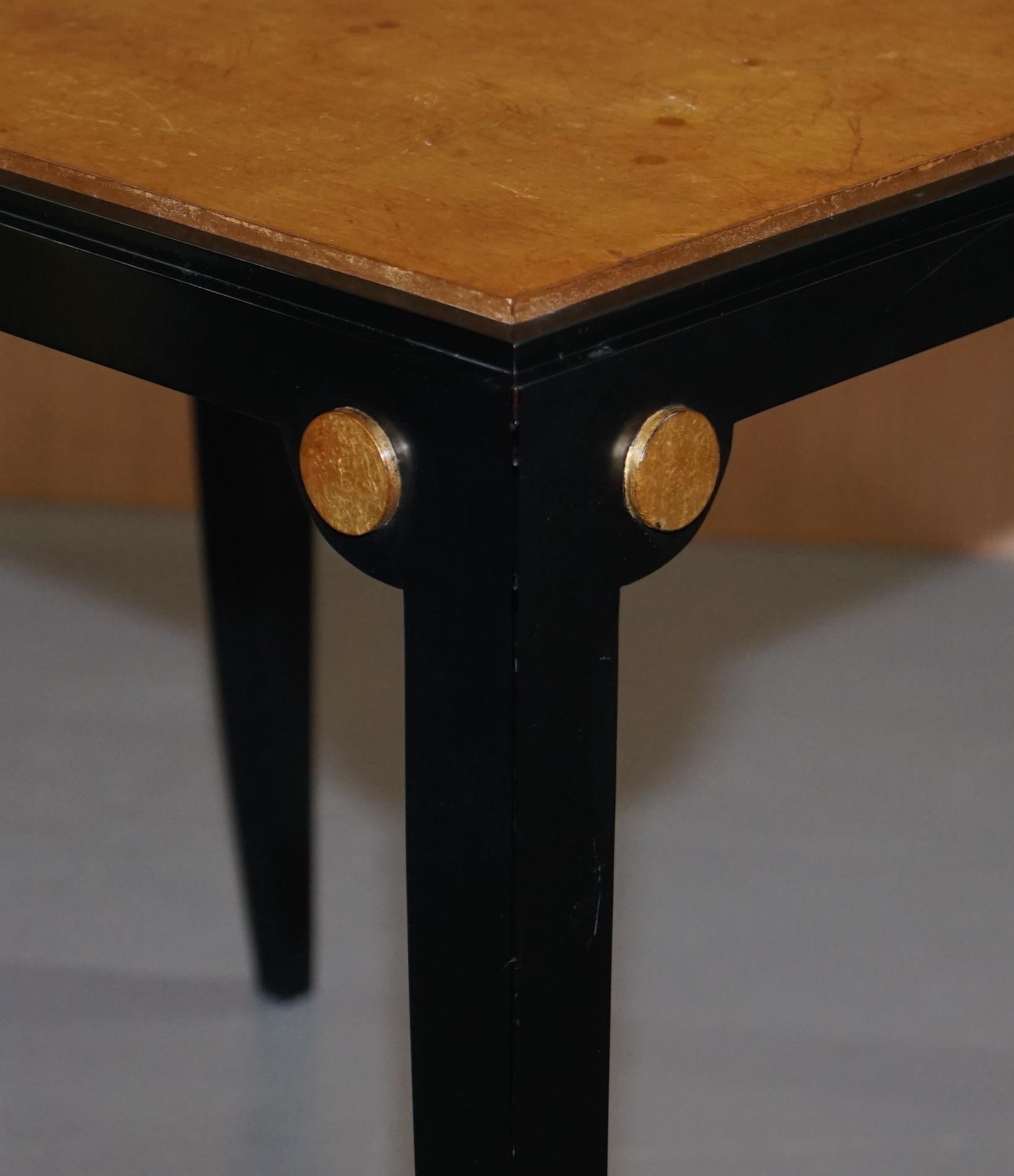 Birdseye Maple Pair of Birds Eye Maple Gold Leaf Painted Tops Side End Wine Tables For Sale