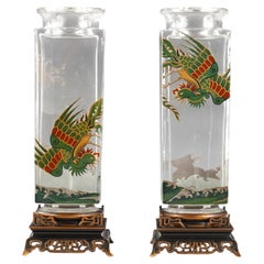 Pair of Birds of Paradise Vases Attributed to Baccarat, France, Circa 1880