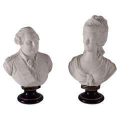 Paire de bustes biscuit Svres, Marie-Antoinette et Louis XVI, XIXe siècle