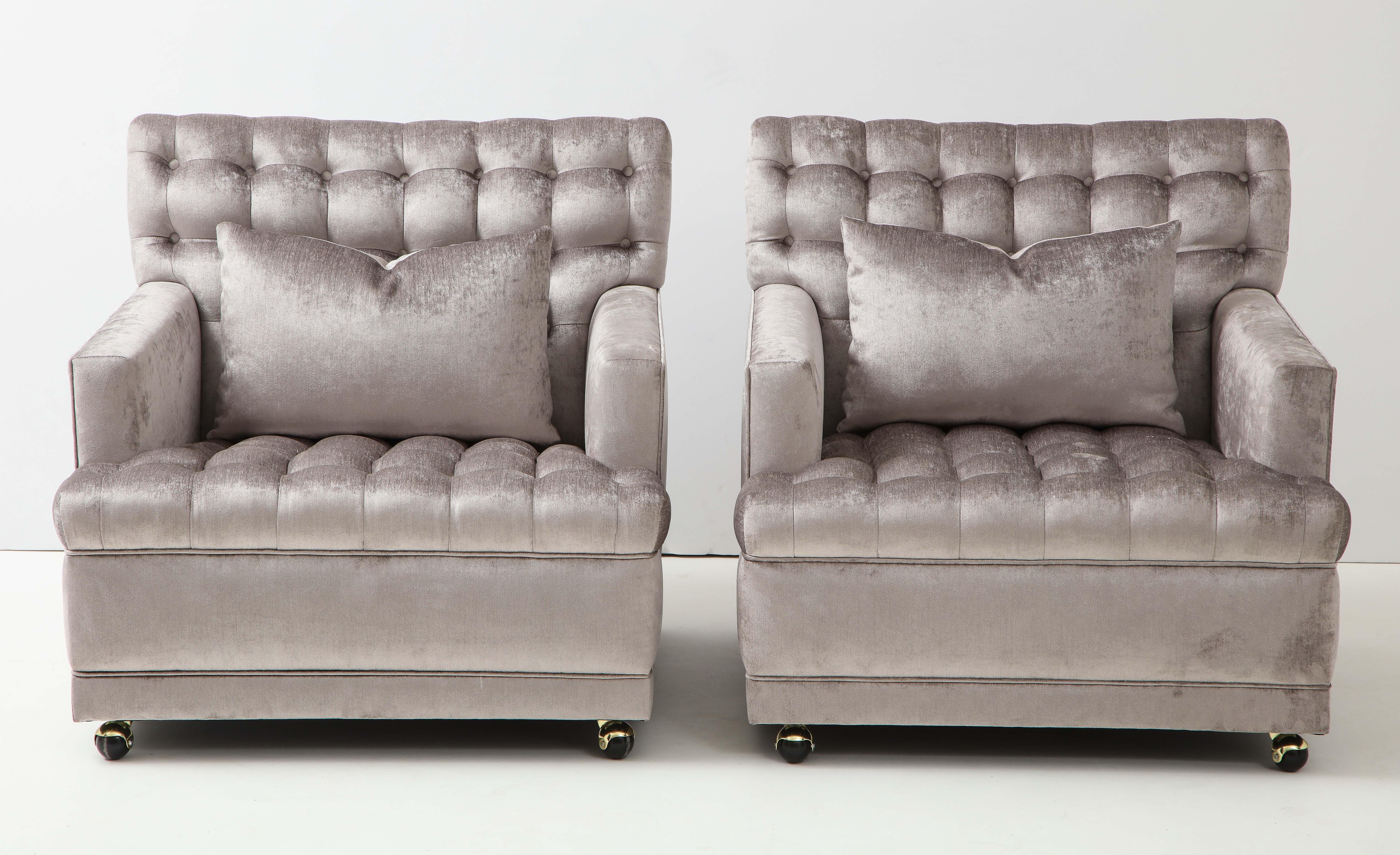 American Pair of Biscuit Tufted Club Chairs.