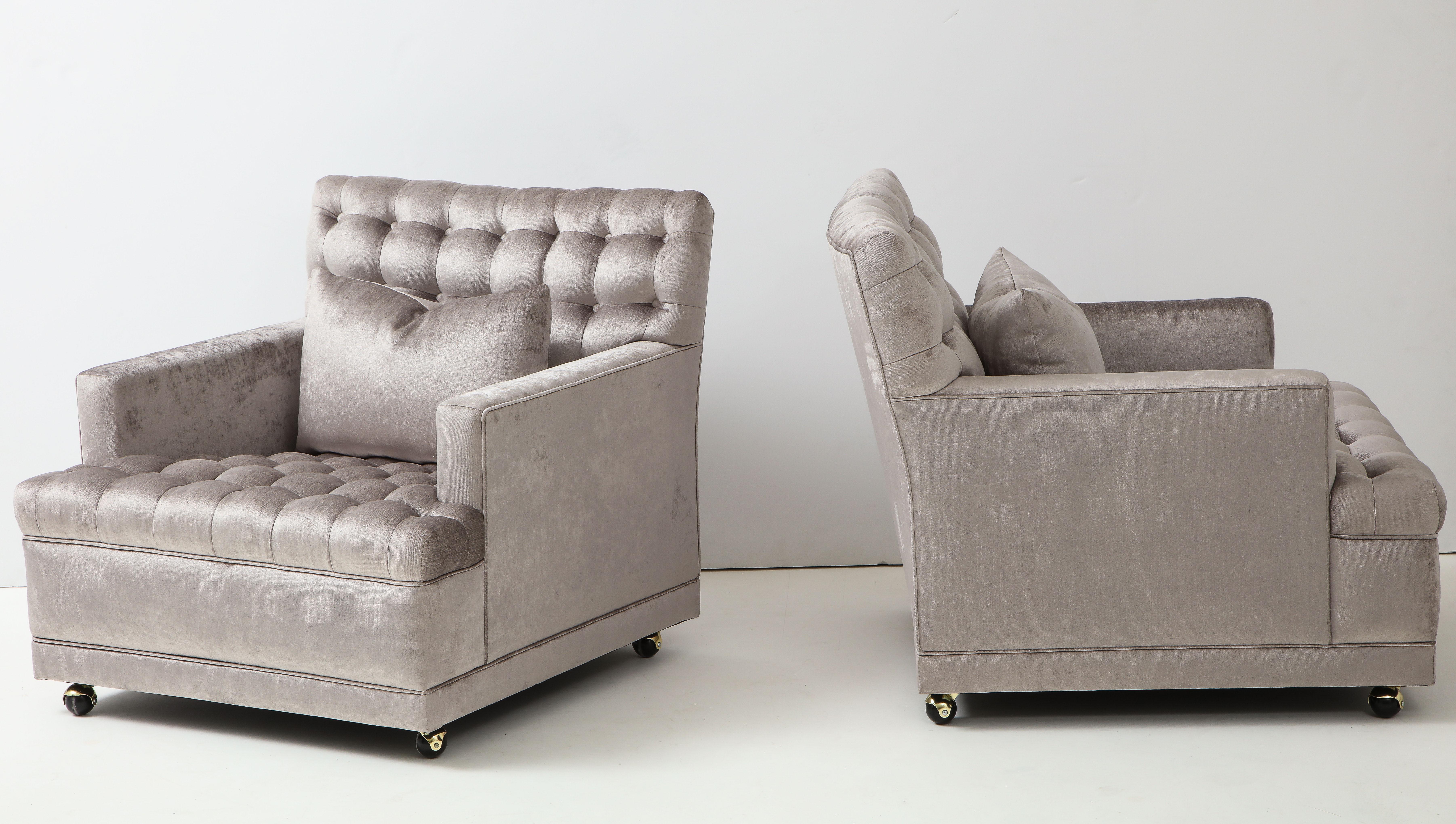 Mid-20th Century Pair of Biscuit Tufted Club Chairs.