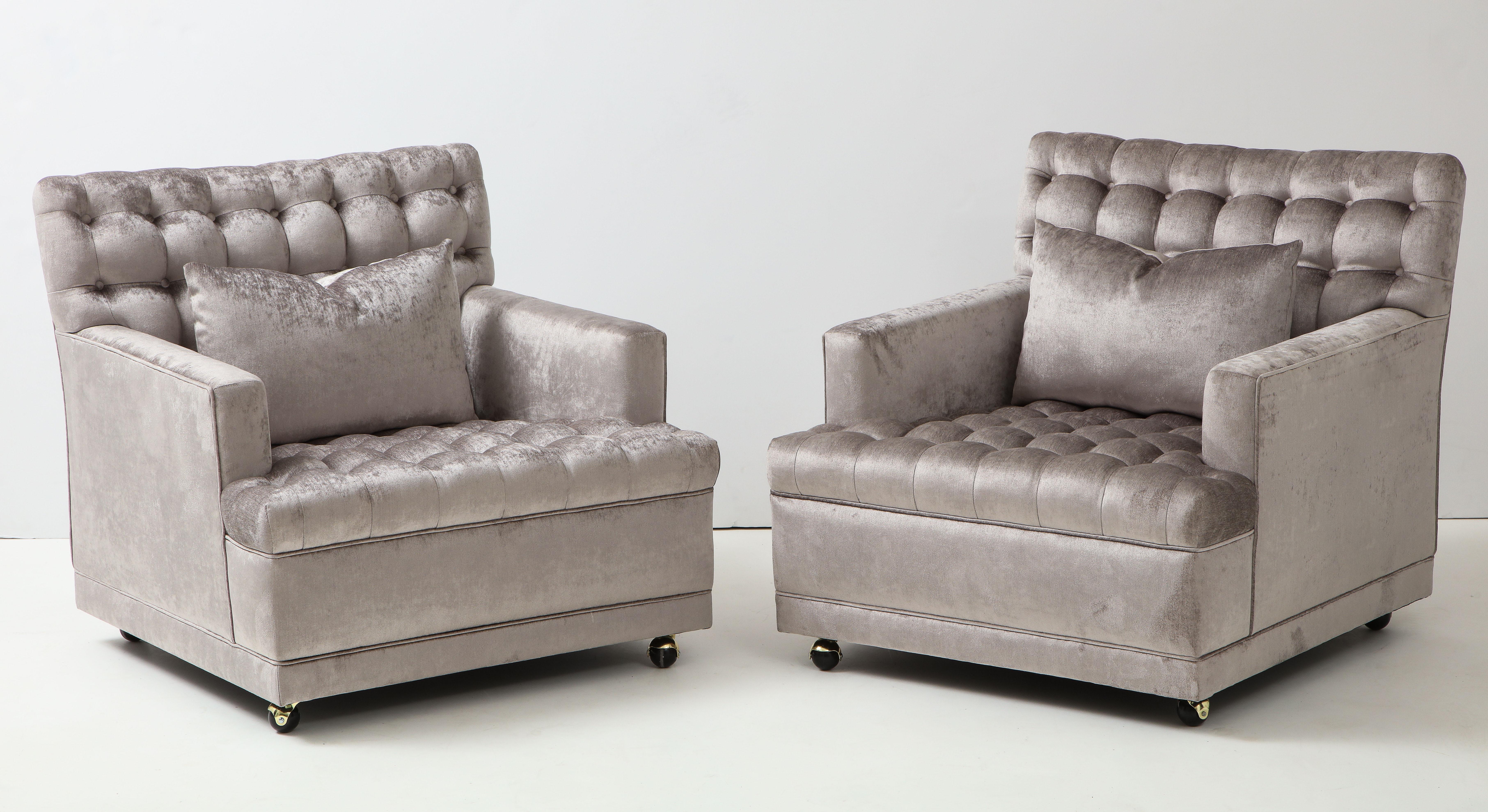 Fabric Pair of Biscuit Tufted Club Chairs.