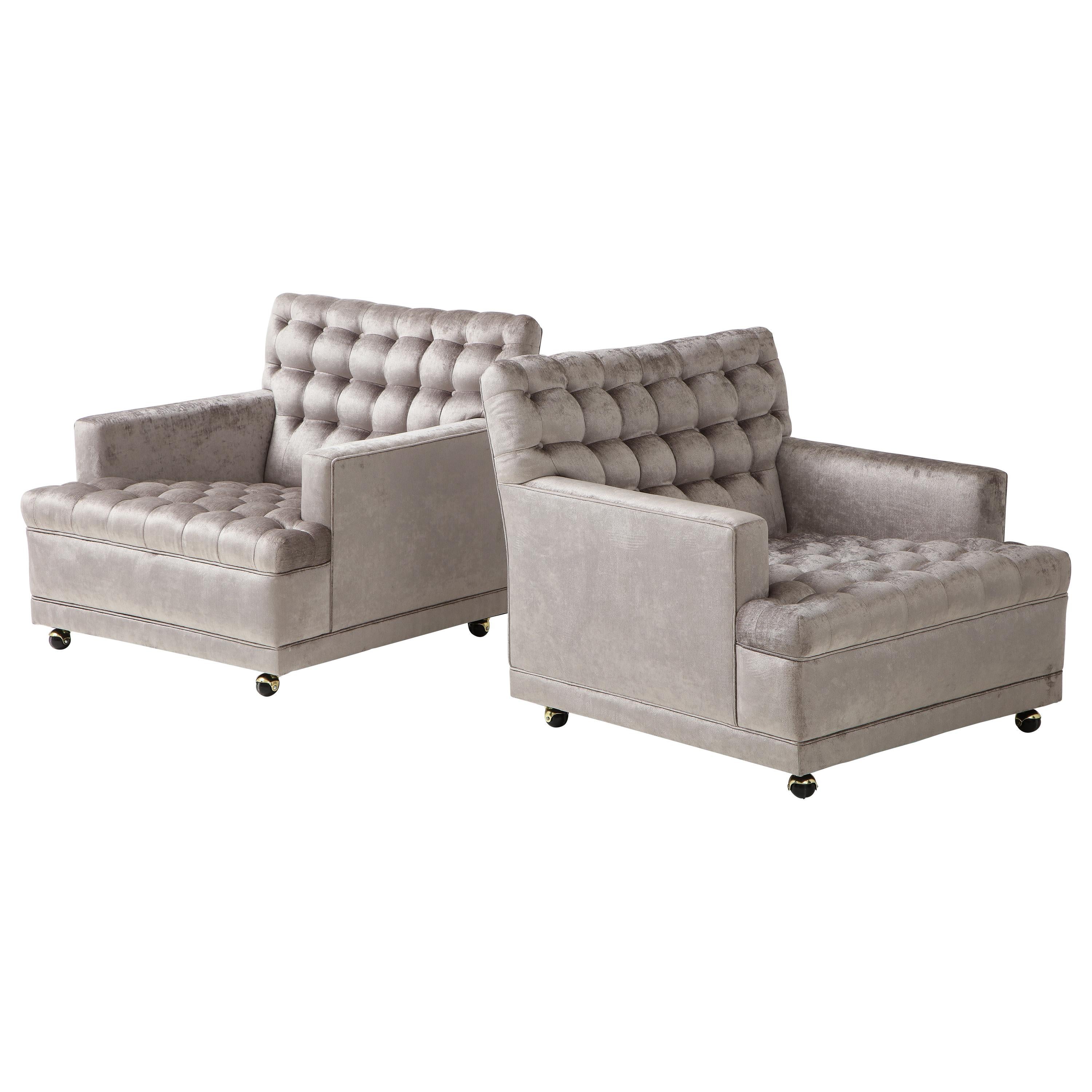 Pair of Biscuit Tufted Club Chairs.