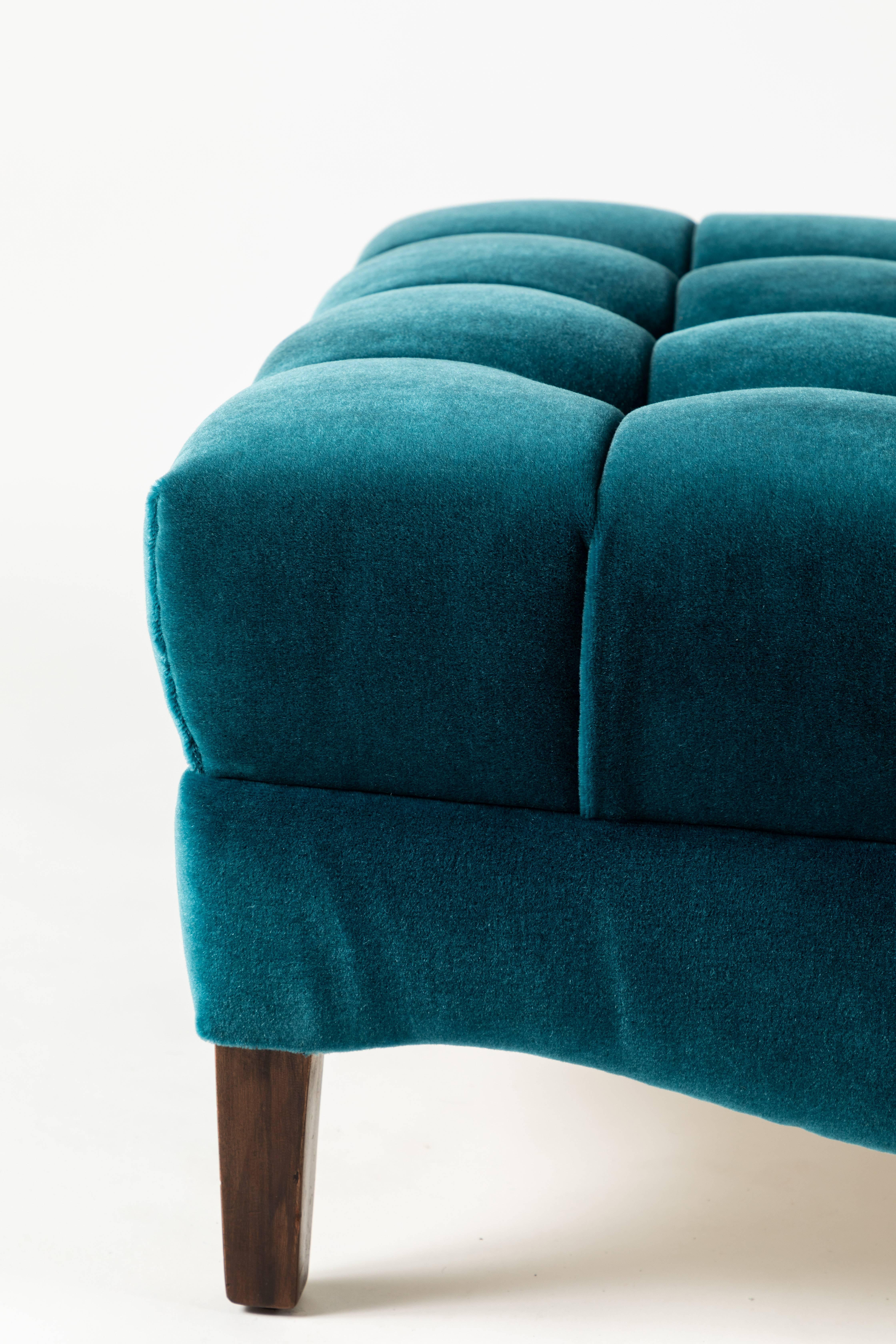 Mid-20th Century Pair of Biscuit-Tufted Slipper Chairs Covered in Teal Mohair