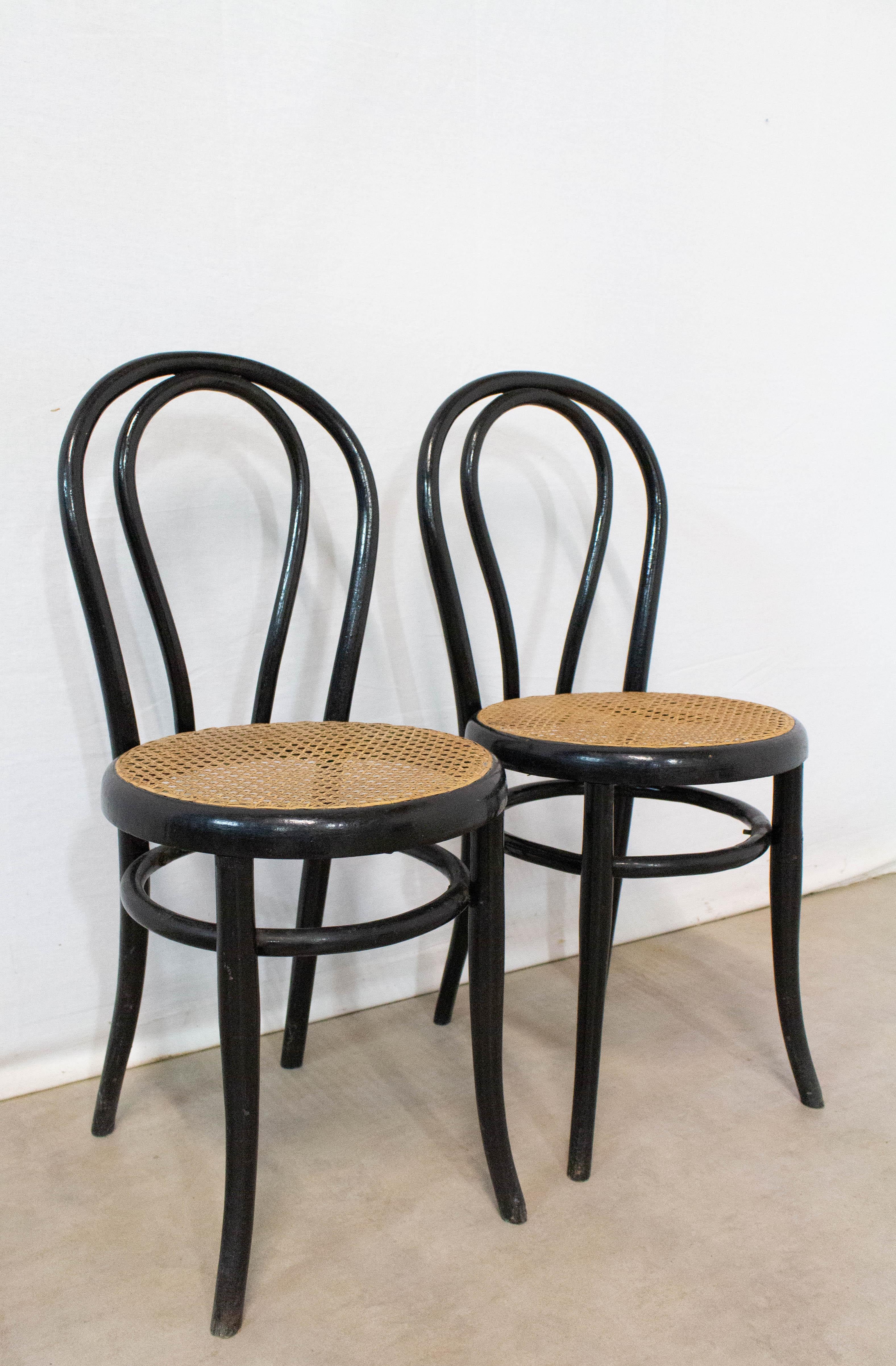 French Bistro Caned Dining Chairs Fischel Thonet Style, France, Late 19th Century, Pair