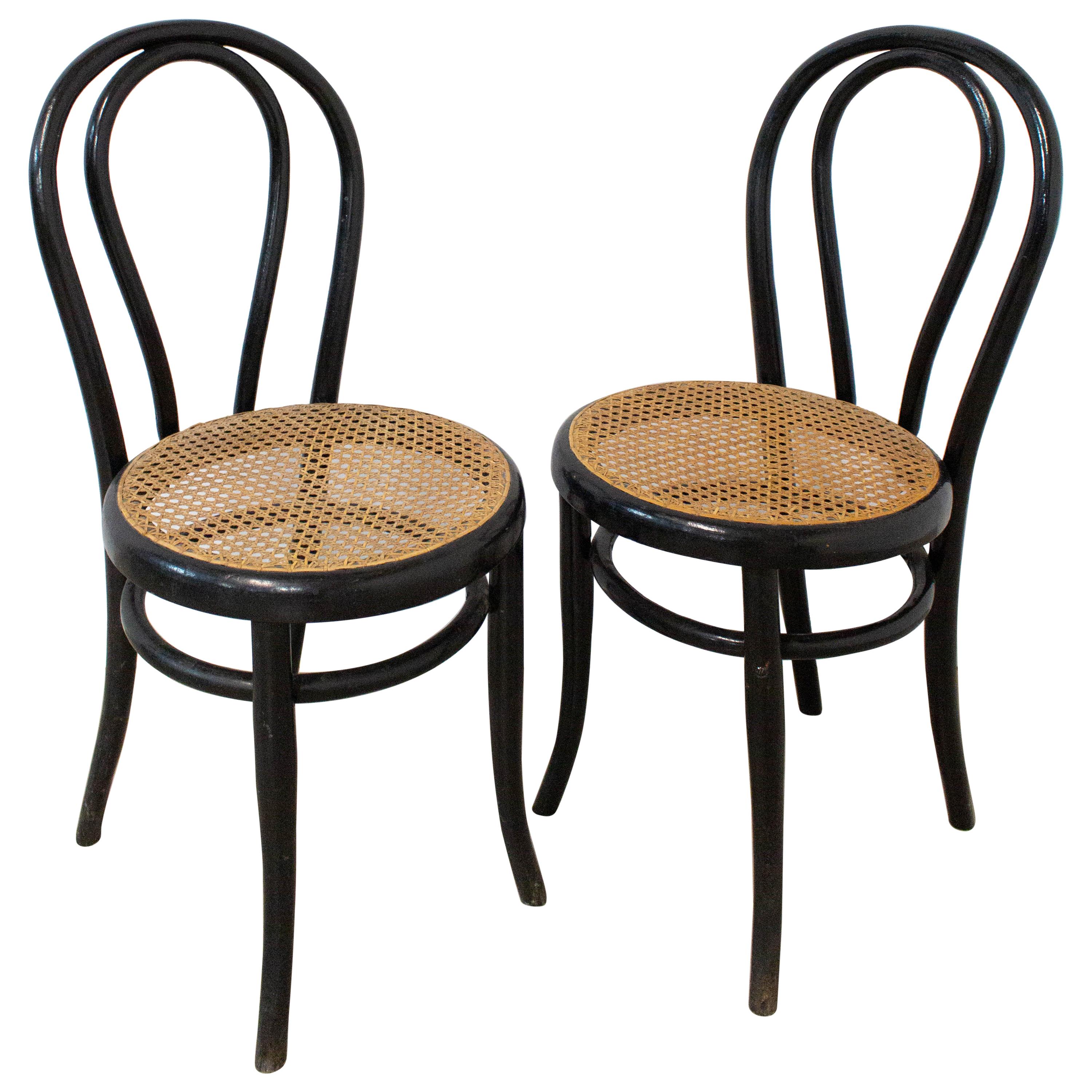 Bistro Caned Dining Chairs Fischel Thonet Style, France, Late 19th Century, Pair