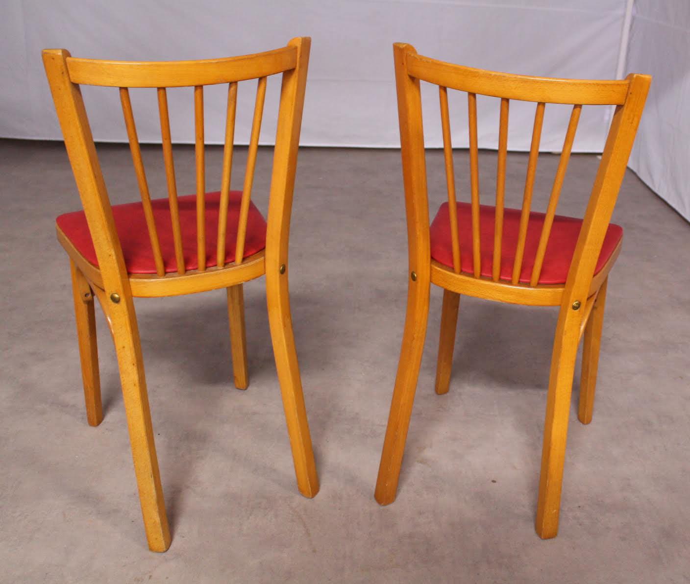 Beech Pair of Bistro Dining Chairs Baumann France Midcentury, circa 1950 For Sale