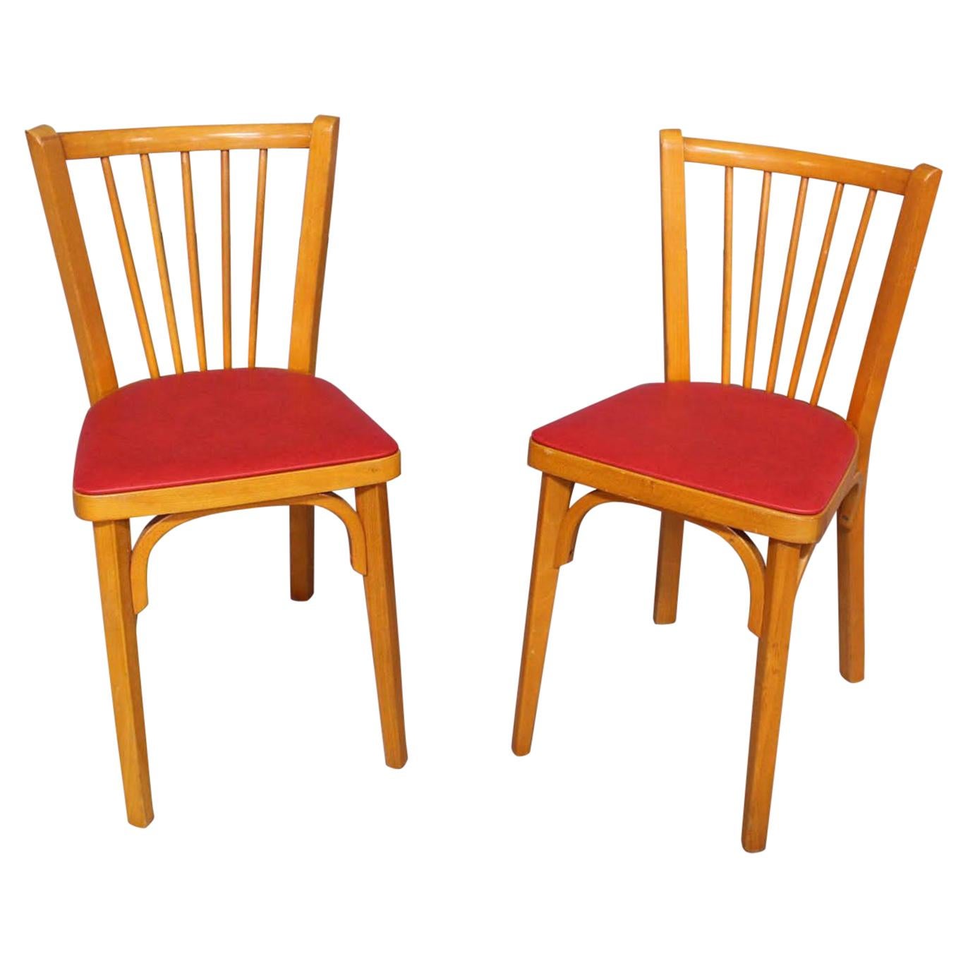 Pair of Bistro Dining Chairs Baumann France Midcentury, circa 1950 For Sale