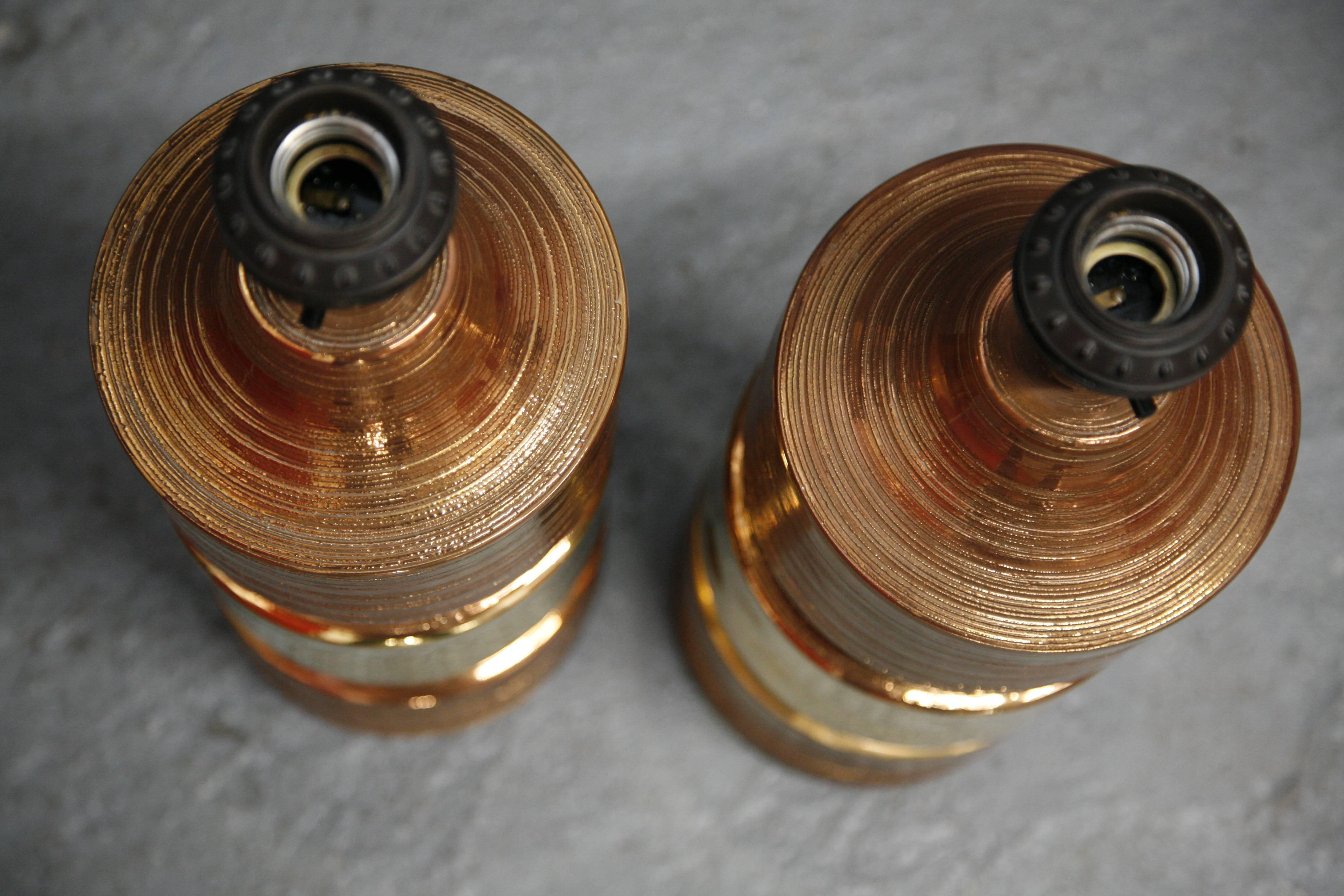 Pair of Bitossi/Bergboms Lamps Copper and Gold In Excellent Condition For Sale In Bronx, NY