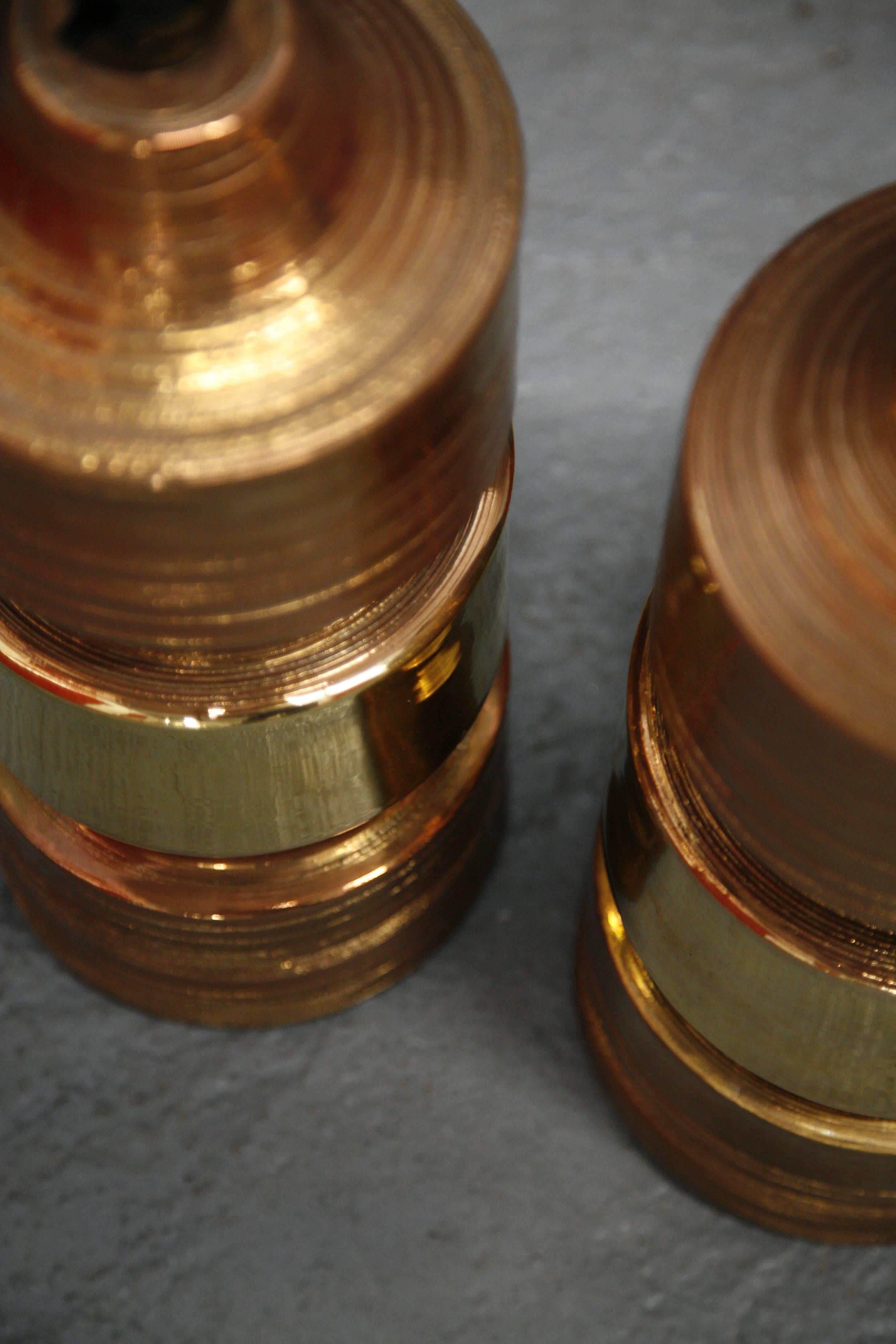 Céramique Paire de lampes Bitossi/Bergboms en cuivre et or en vente