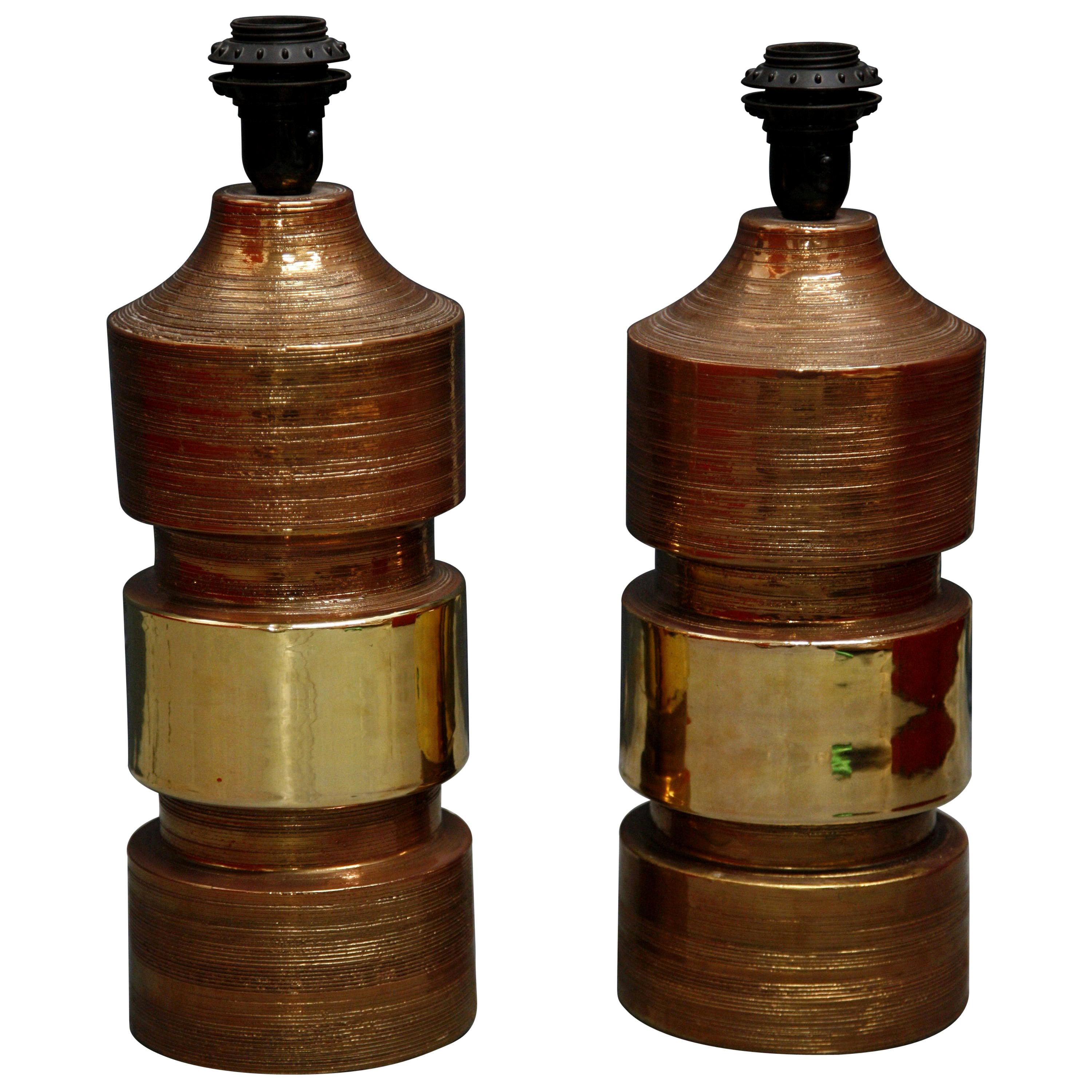Paar Bitossi/Bergboms-Lampen aus Kupfer und Gold